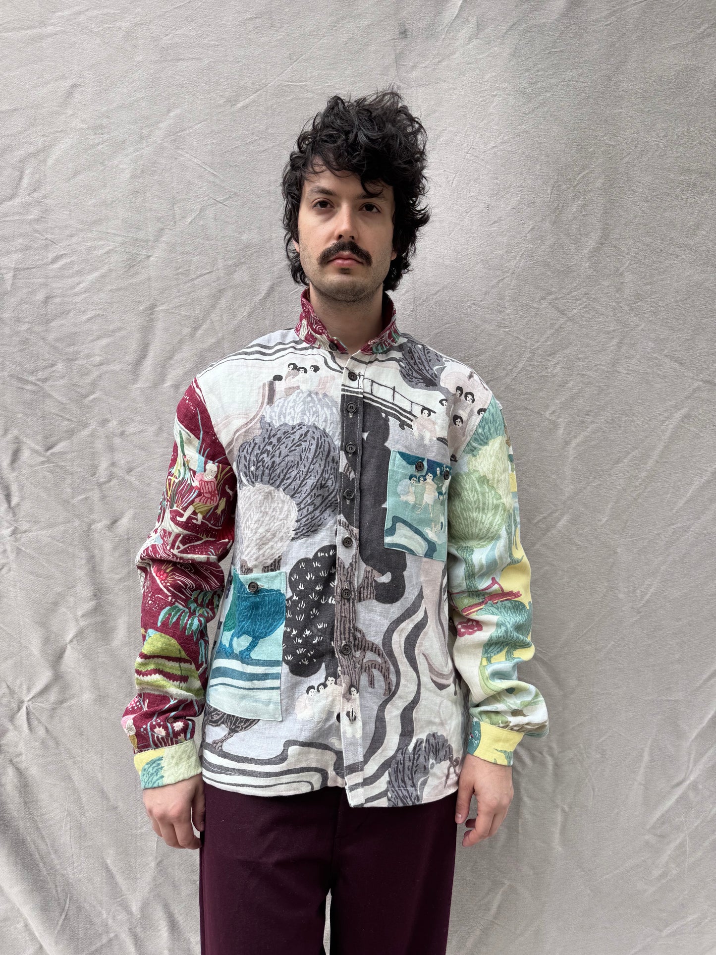 FW25 || FAULTED SHOULDER INDIVIDUAL "BOX SHIRT|| 100% LINEN PRINT