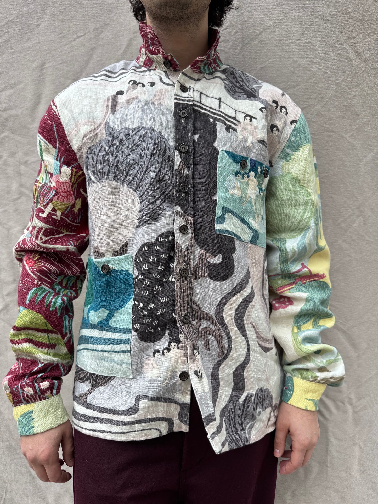 FW25 || FAULTED SHOULDER INDIVIDUAL "BOX SHIRT|| 100% LINEN PRINT