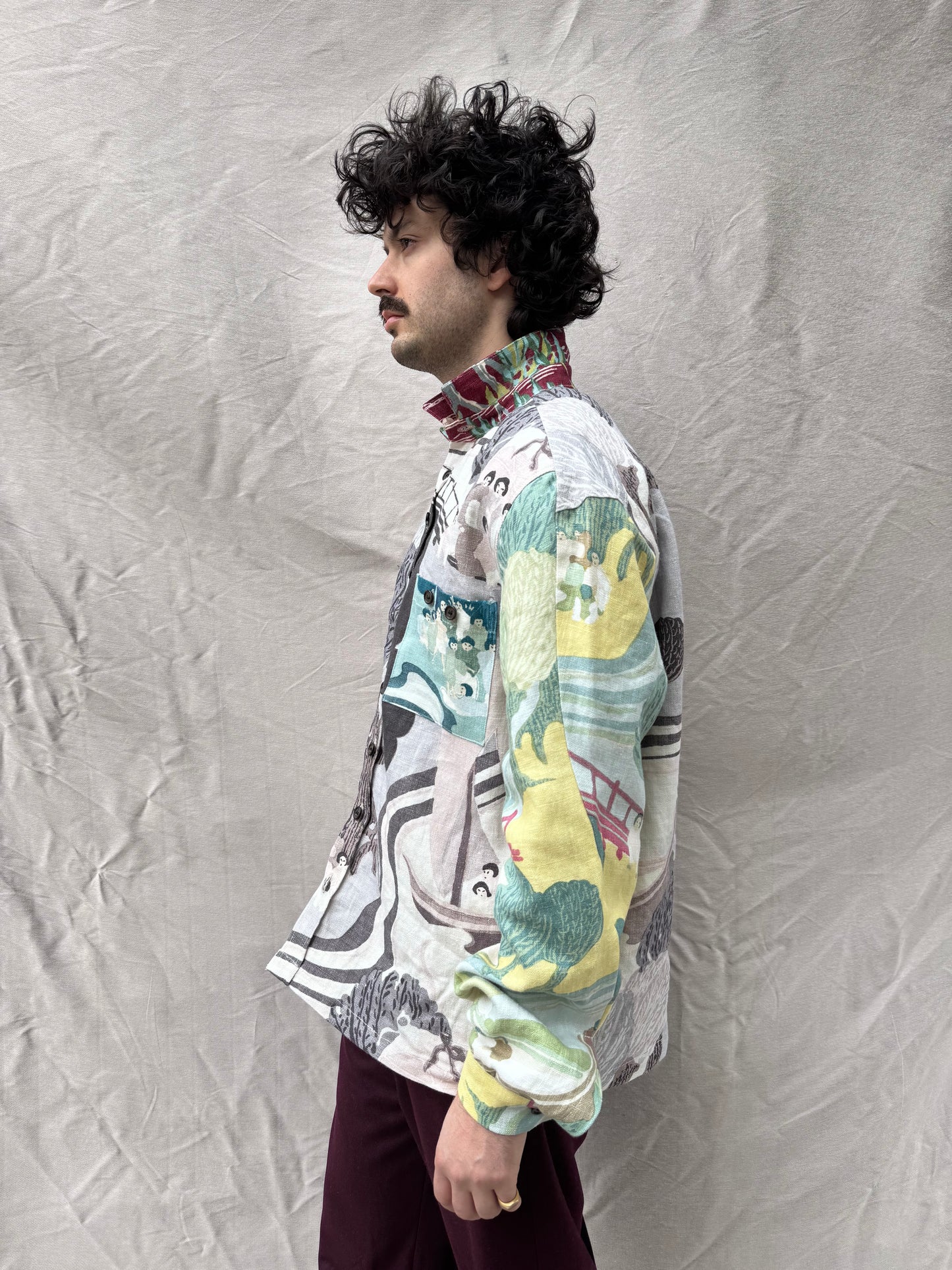 FW25 || FAULTED SHOULDER INDIVIDUAL "BOX SHIRT|| 100% LINEN PRINT