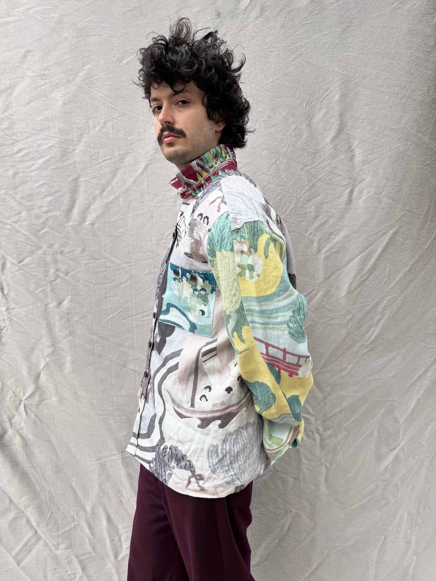 FW25 || FAULTED SHOULDER INDIVIDUAL "BOX SHIRT|| 100% LINEN PRINT