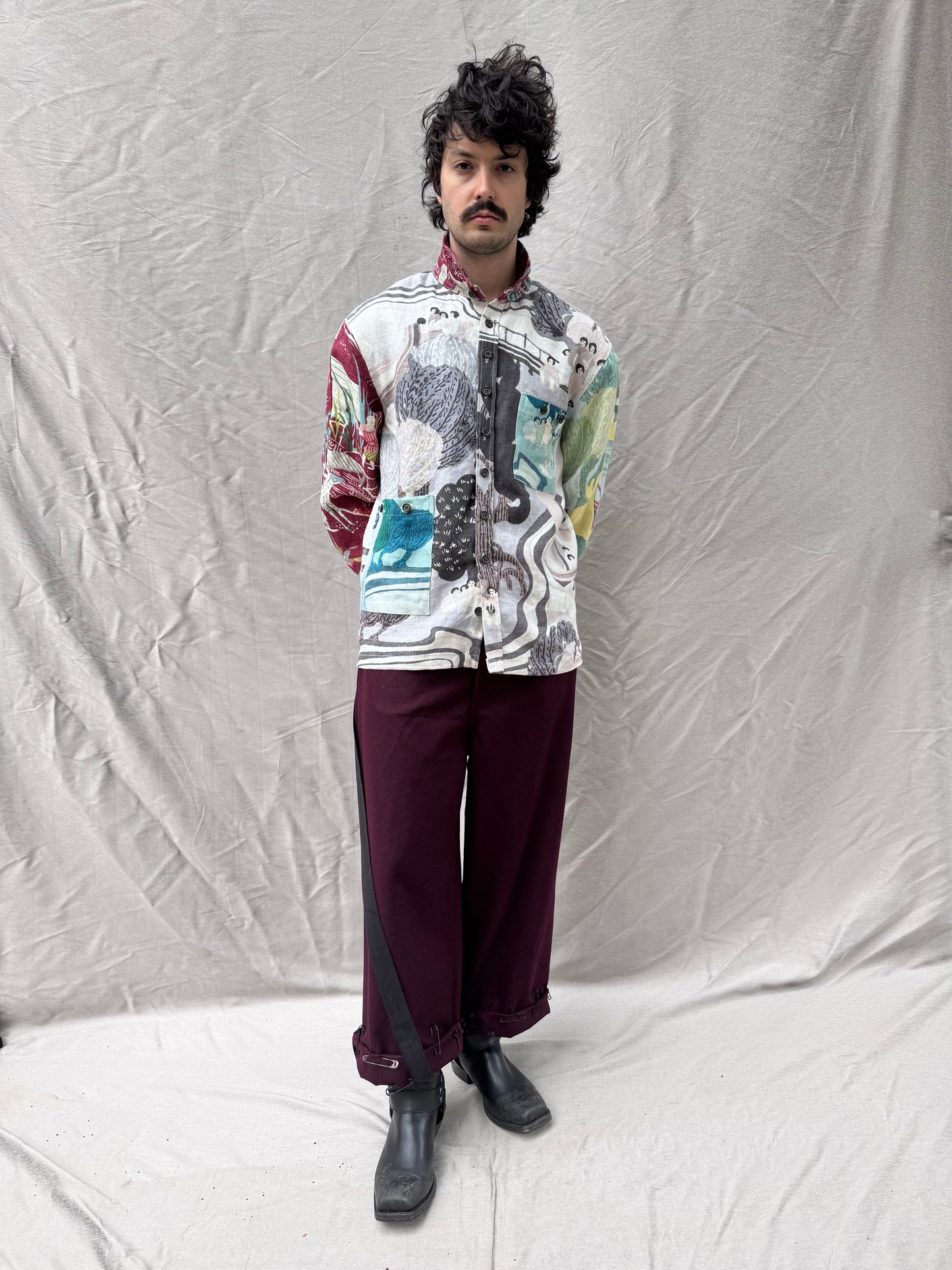 FW25 || FAULTED SHOULDER INDIVIDUAL "BOX SHIRT|| 100% LINEN PRINT