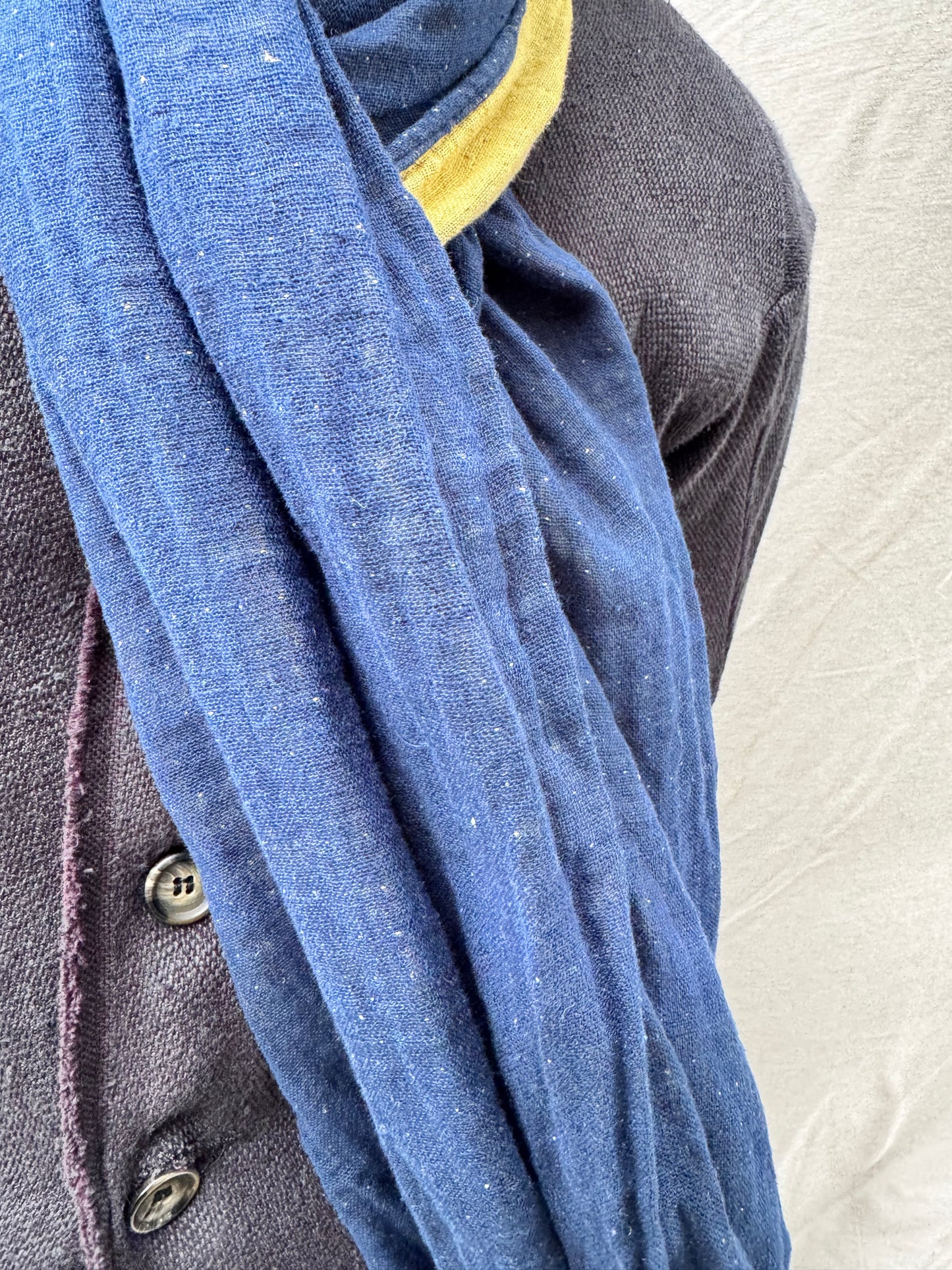FW25 || COTTON LINEN SLIM SCARF || BLUE + RUST
