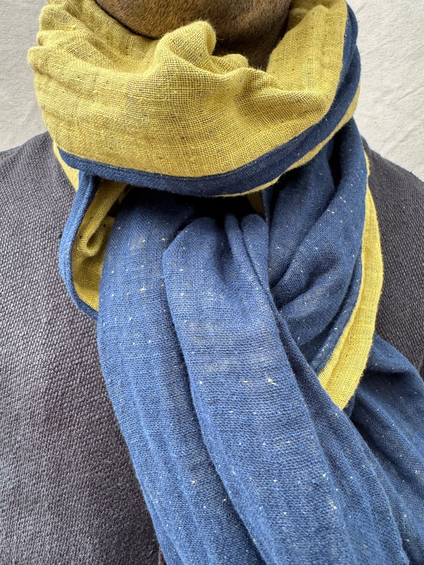FW25 || COTTON LINEN SLIM SCARF || BLUE + RUST