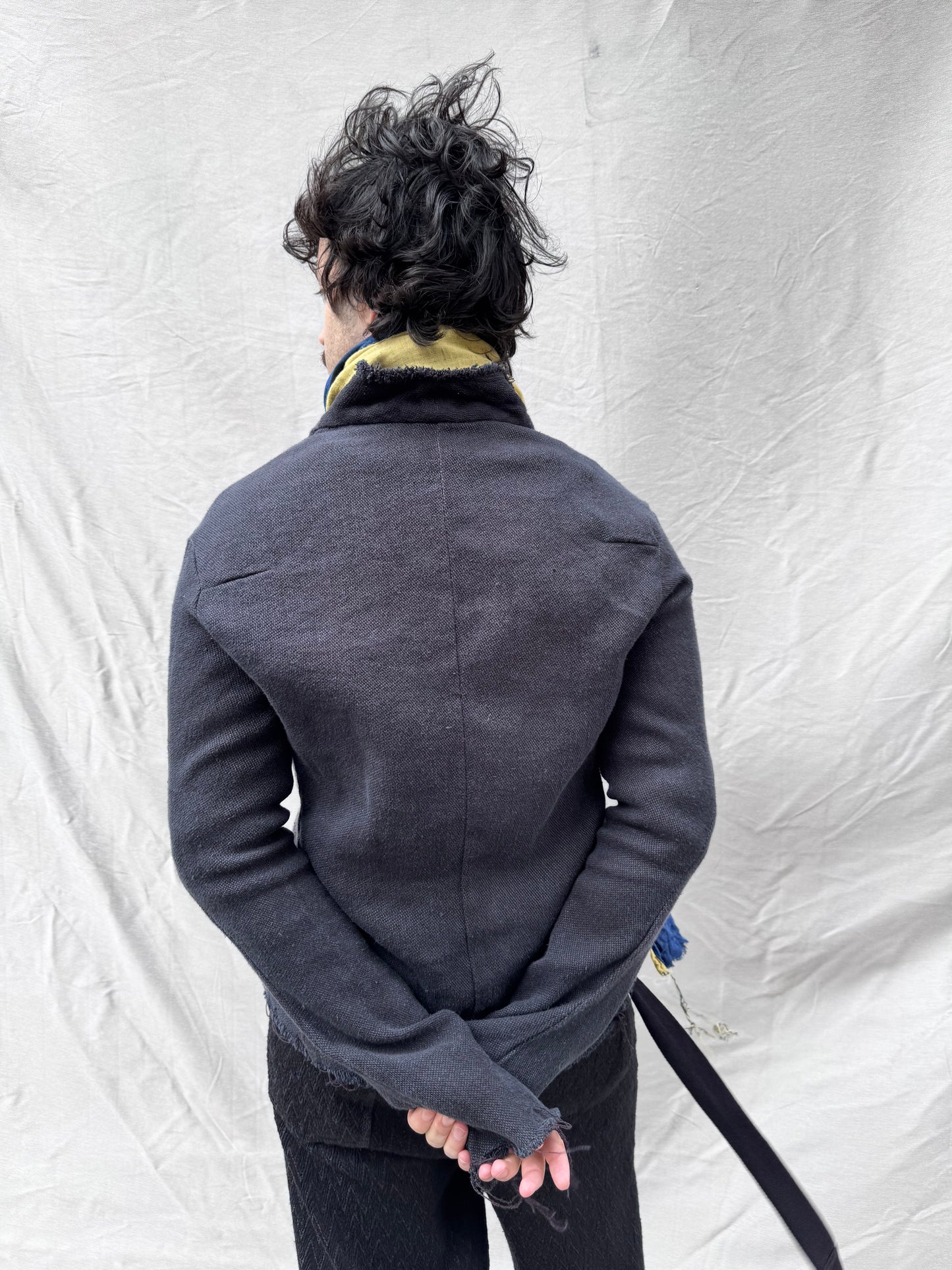 FW25 || COTTON LINEN SLIM SCARF || BLUE + RUST