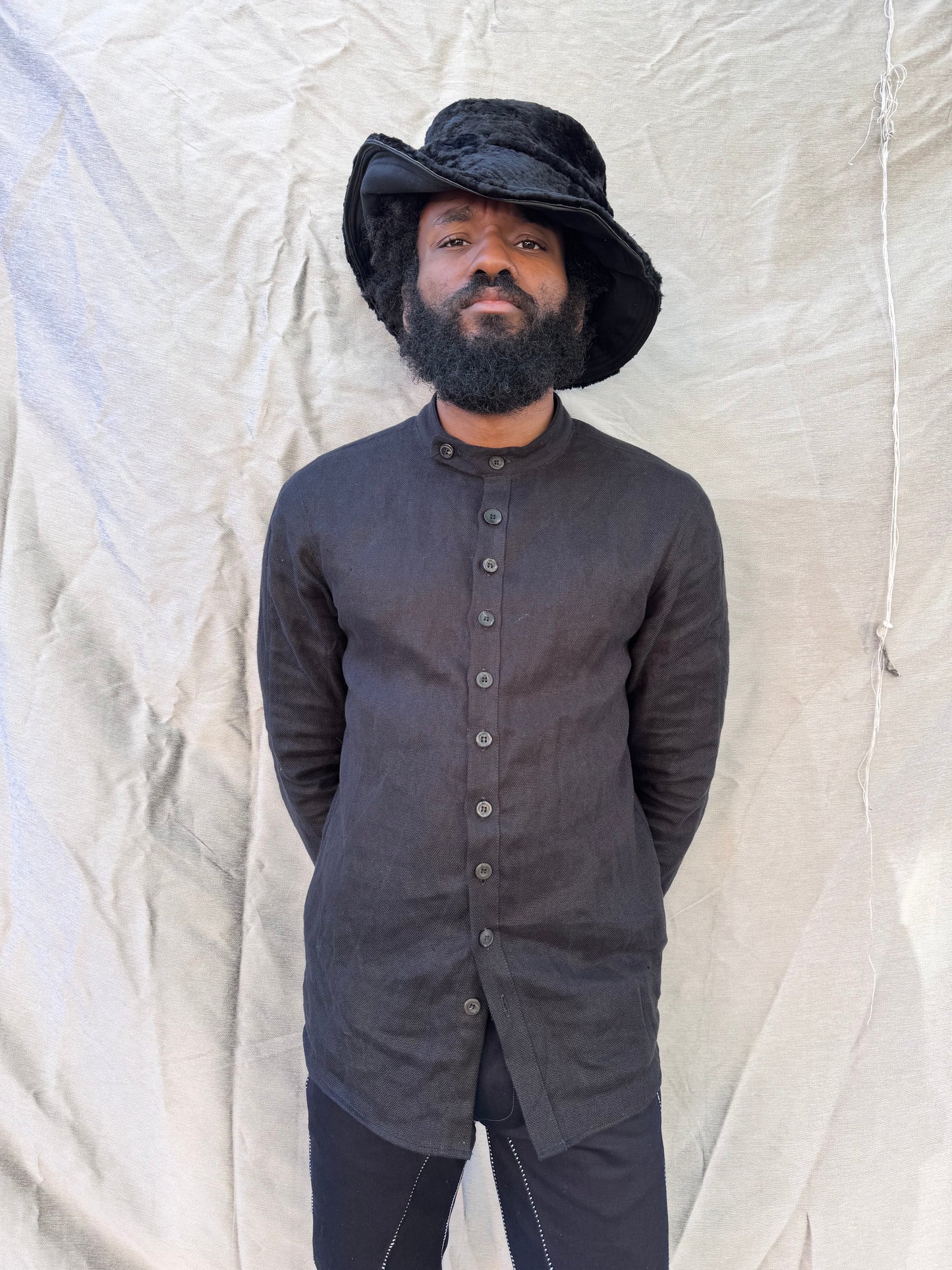 FW25 ||WIRE BRIM BUCKET HAT || 100% SHEARLING || BLACK