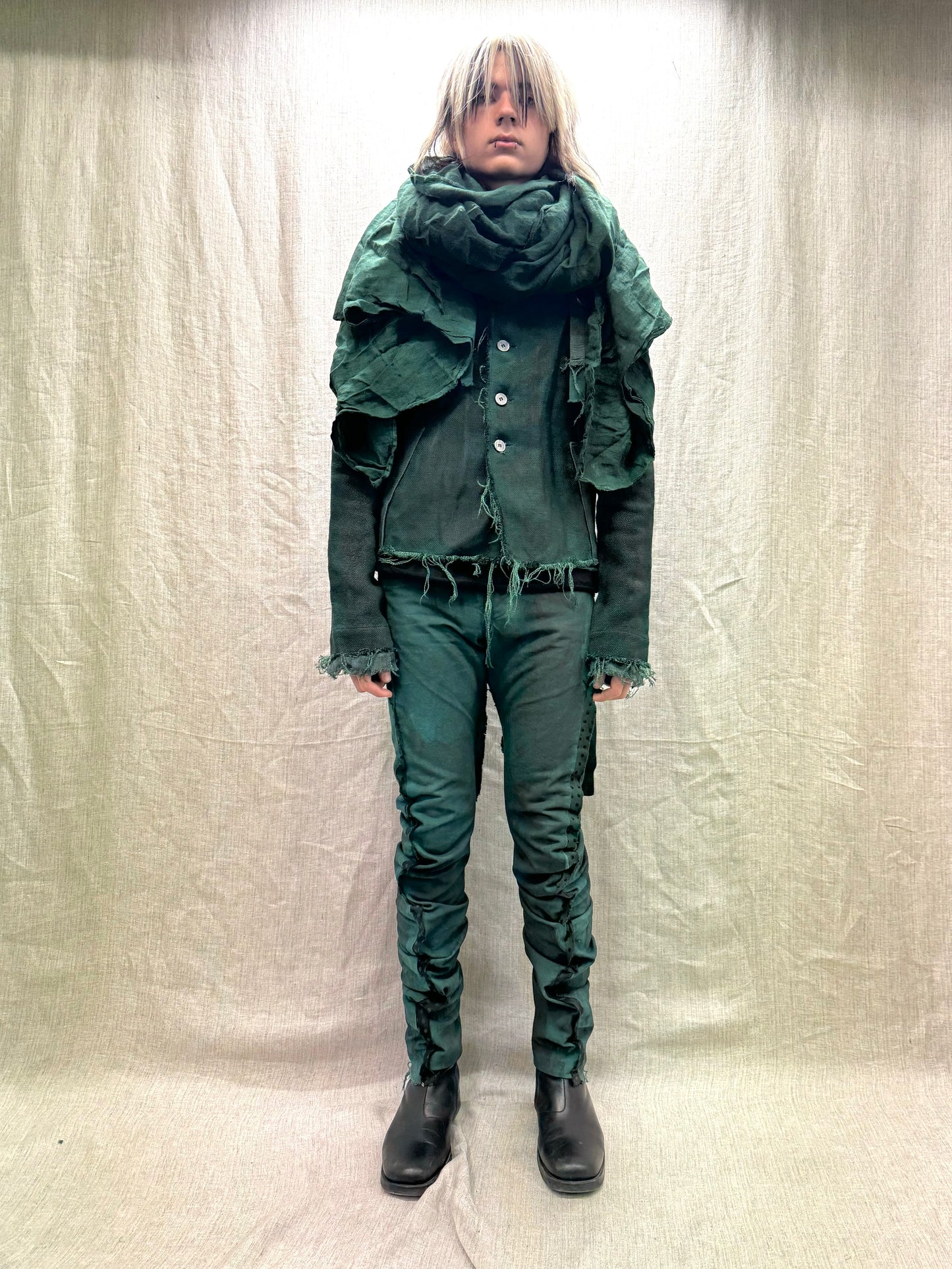 FW24 || LINEN DOUBLE WIDTH SCARF || GANJA GREEN