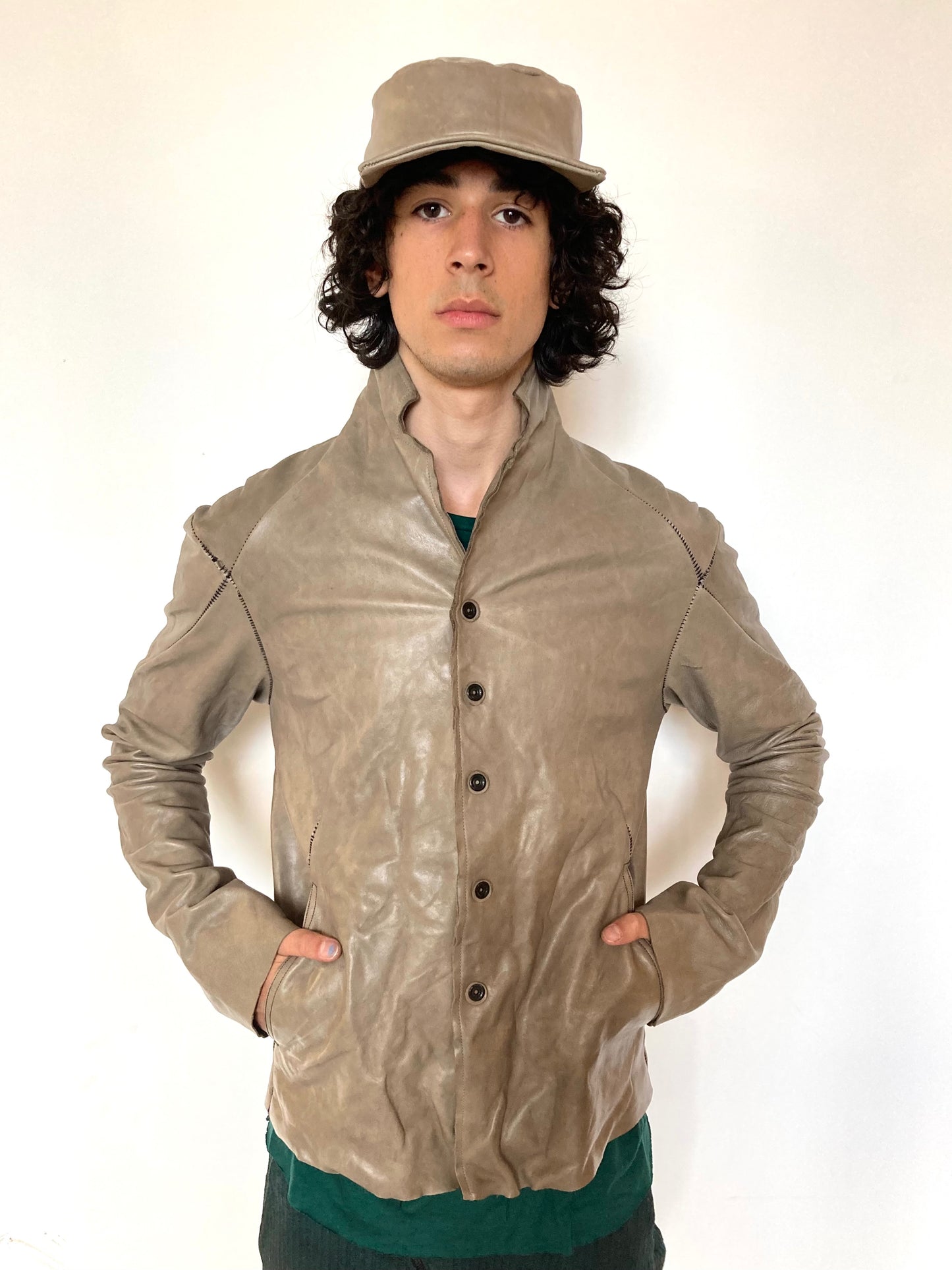 KNG13 || PROTOLOGICAL ARCHETYPE LEATHER SHIRT JACKET || KHAKI