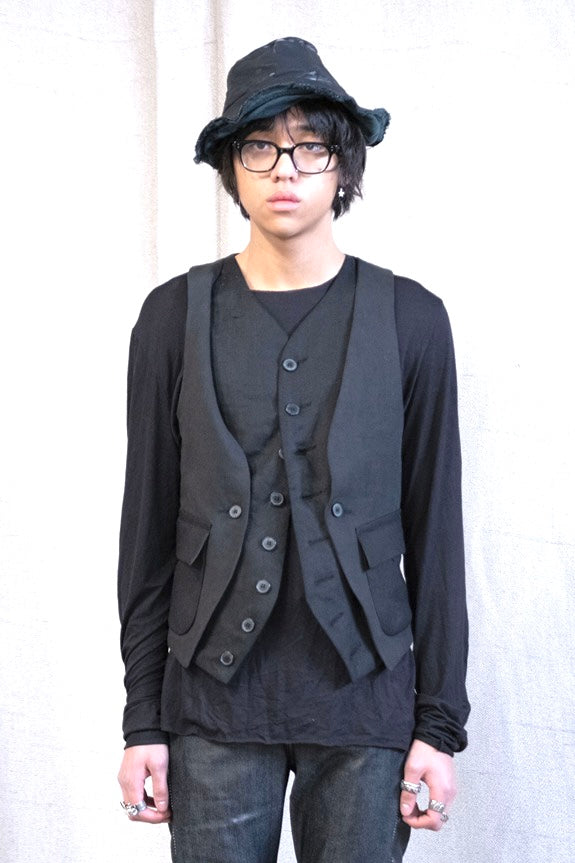 SS23 ||VINTAGE LINEN DOUBLE FRONT VEST - BLACK