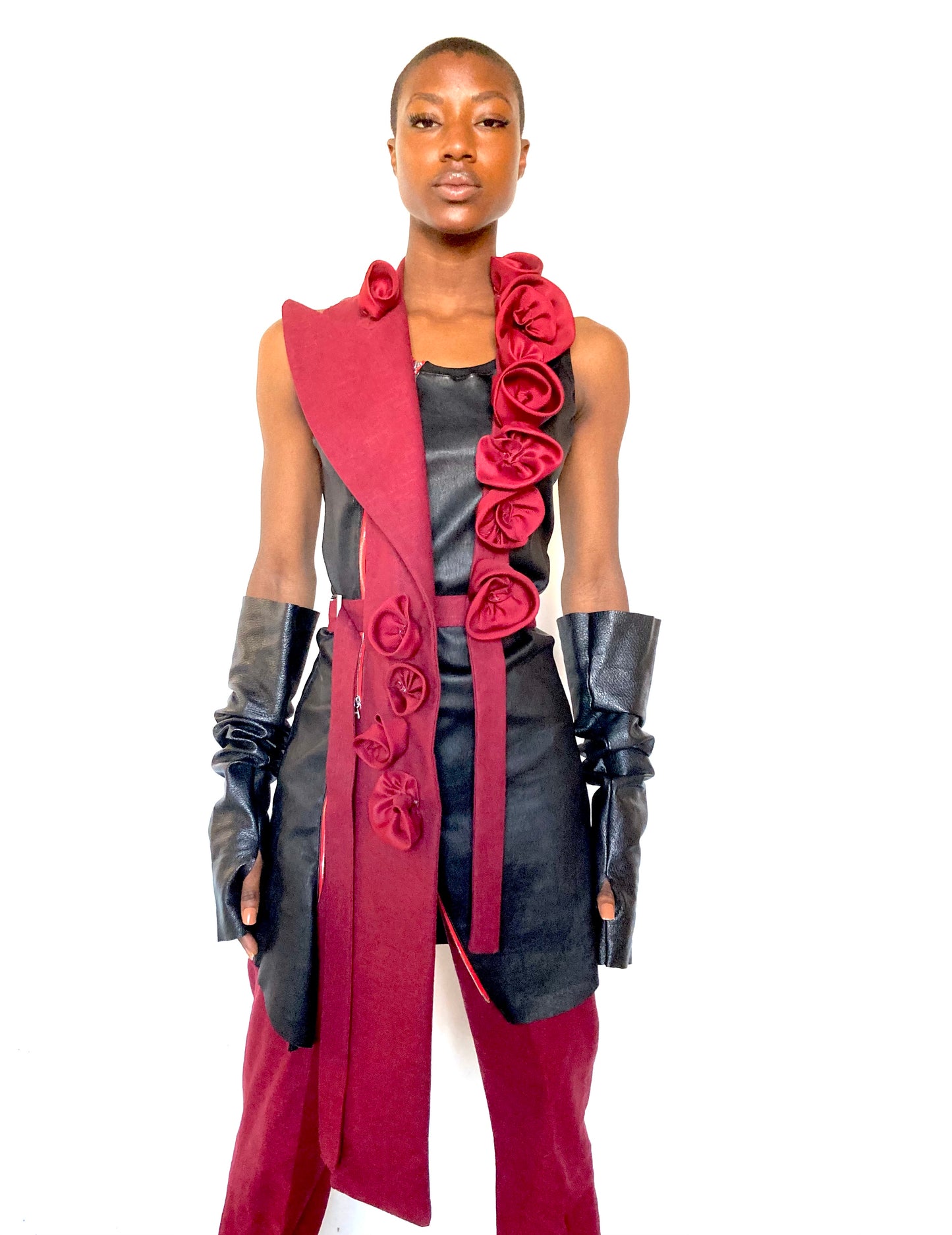 KNG13 || FEMME - 13 ROSE LAPEL TOP|| 100% WAXED LINEN - MAROON
