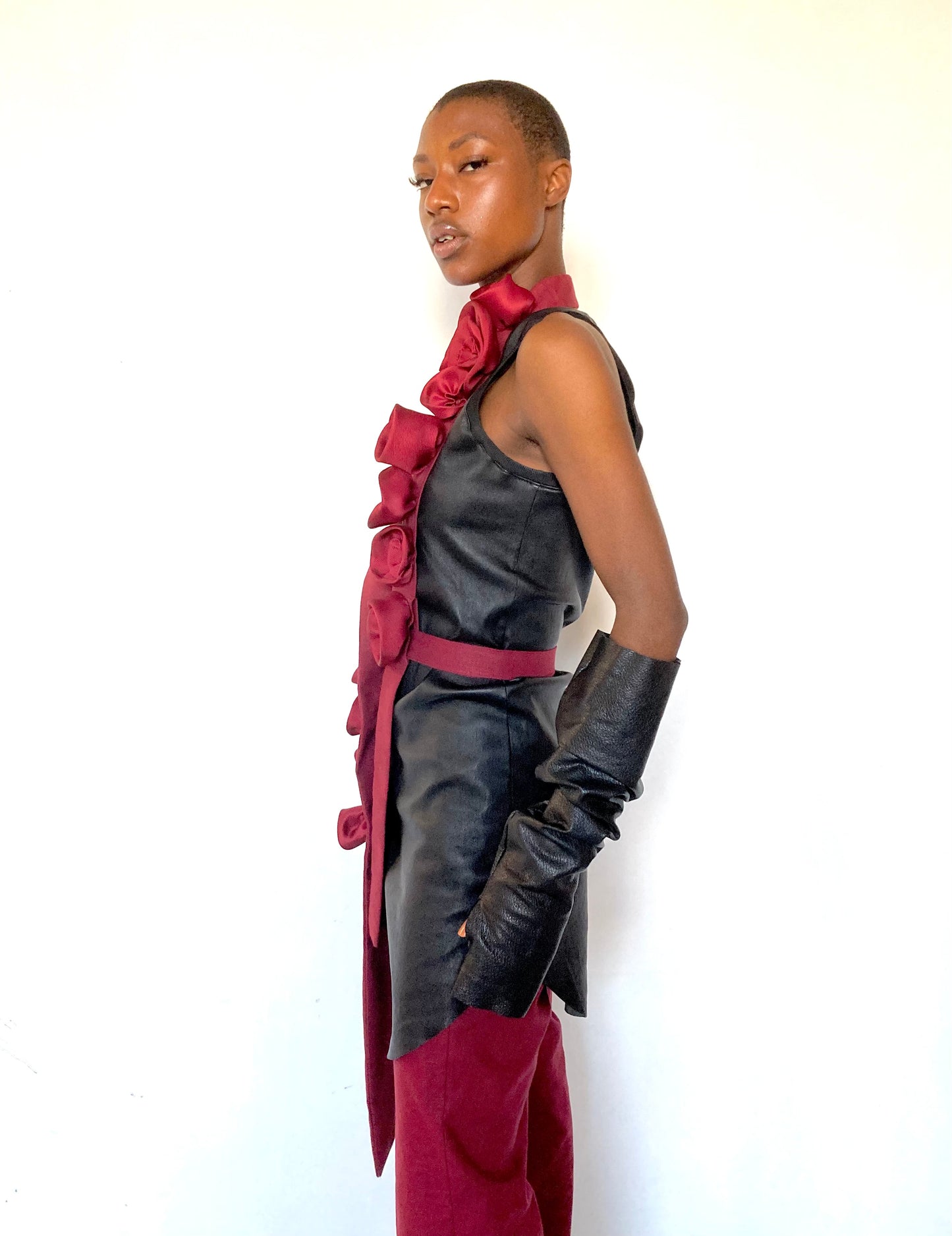 KNG13 || FEMME - 13 ROSE LAPEL TOP|| 100% WAXED LINEN - MAROON