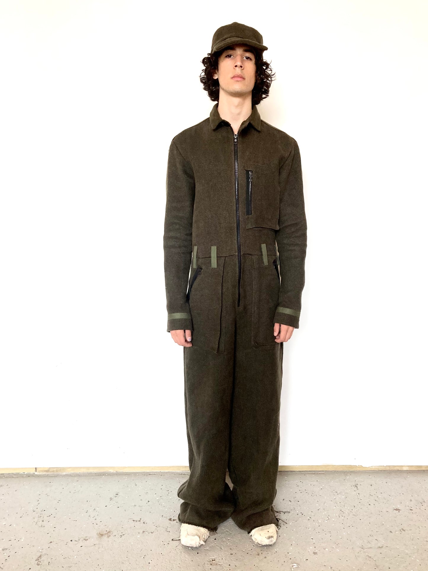 KNG13 || FULL BODY COVERALLS || HEAVY LINEN - OLIVE GREEN