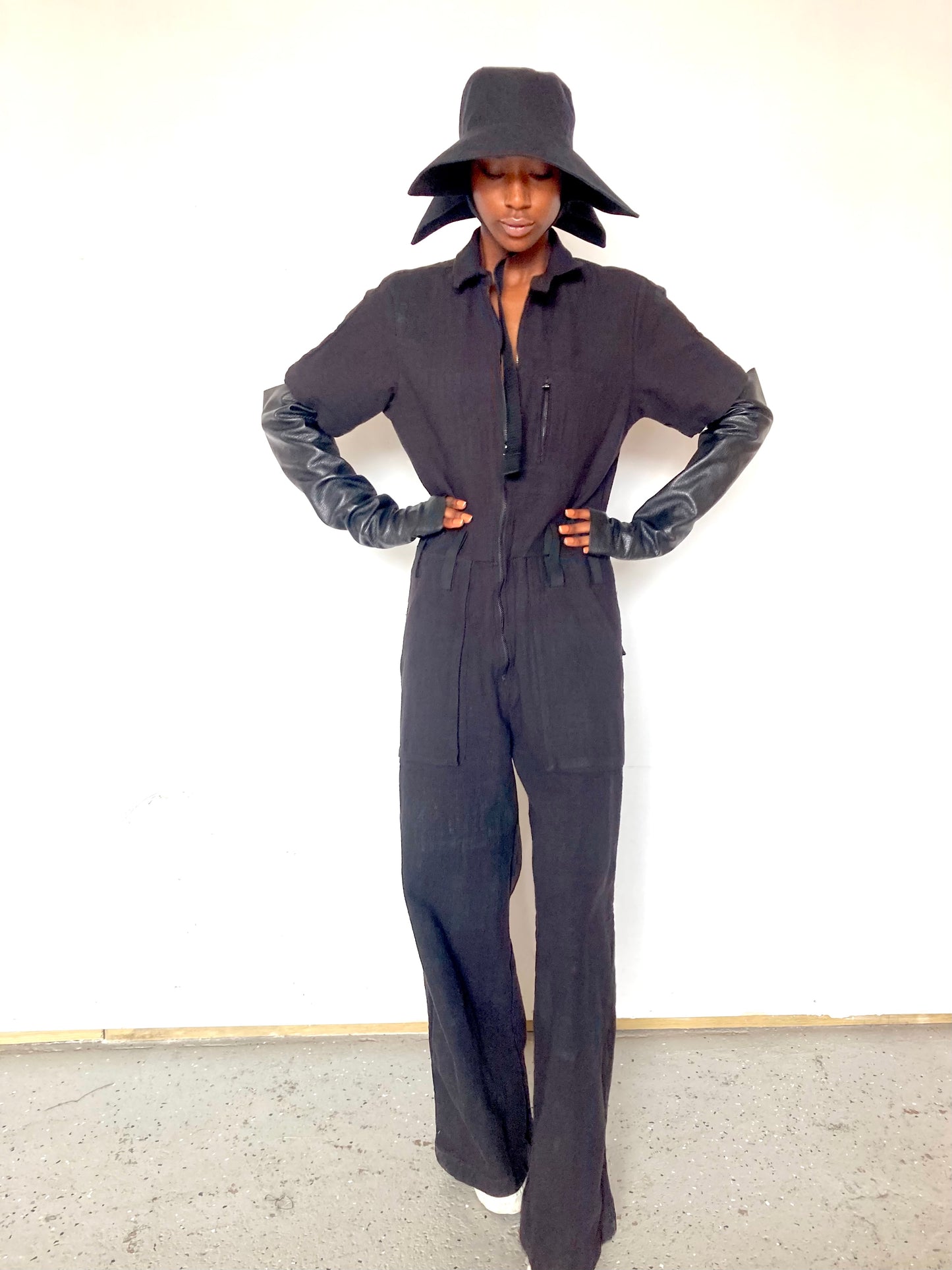 KNG13 || FEMME - LONG COVERALLS || SILK + COTTON - OD BLACK