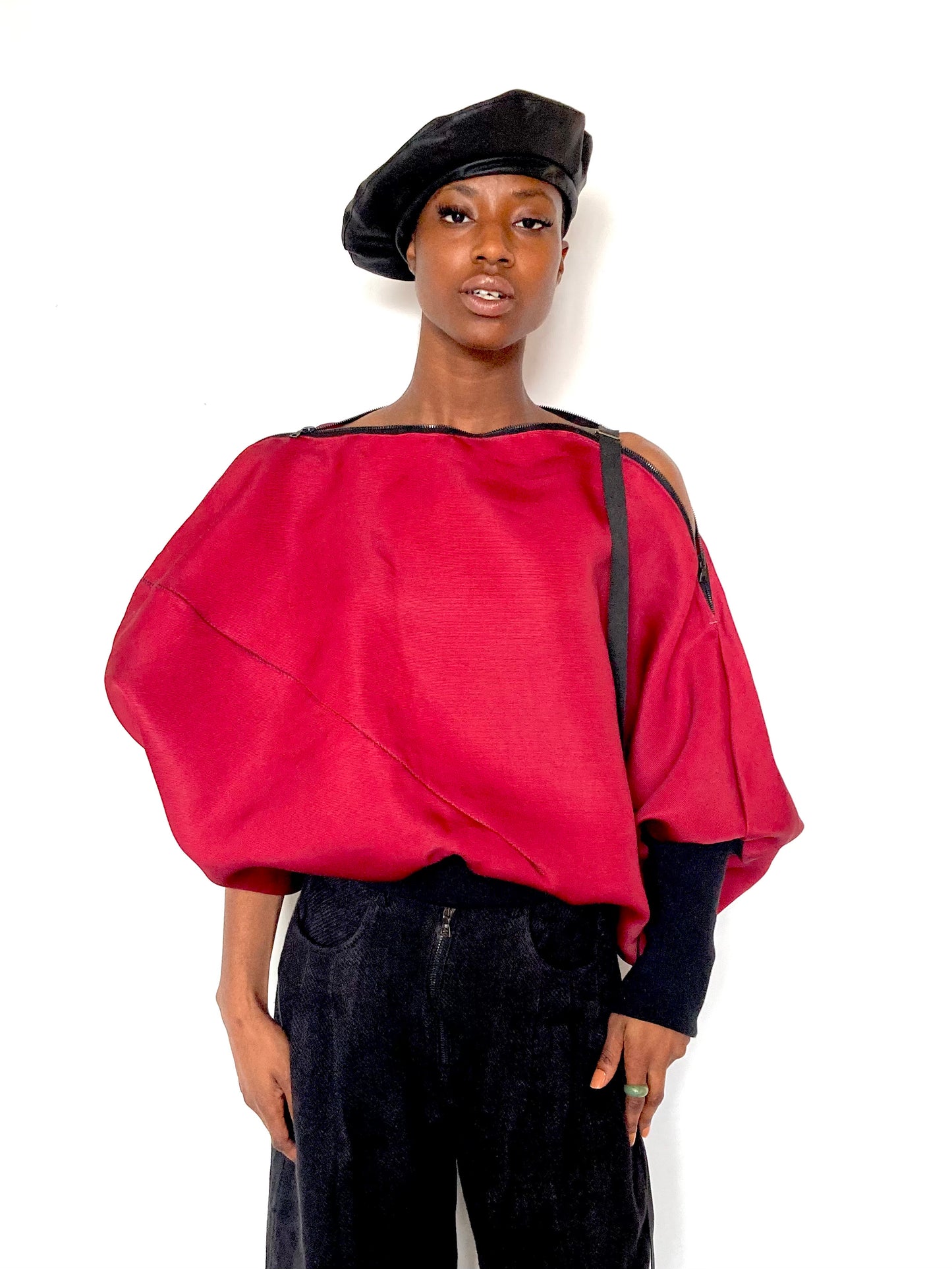 KNG13 || FEMME - ZIPPER NECK CLOUD TOP || 100% SILK GAZAR
