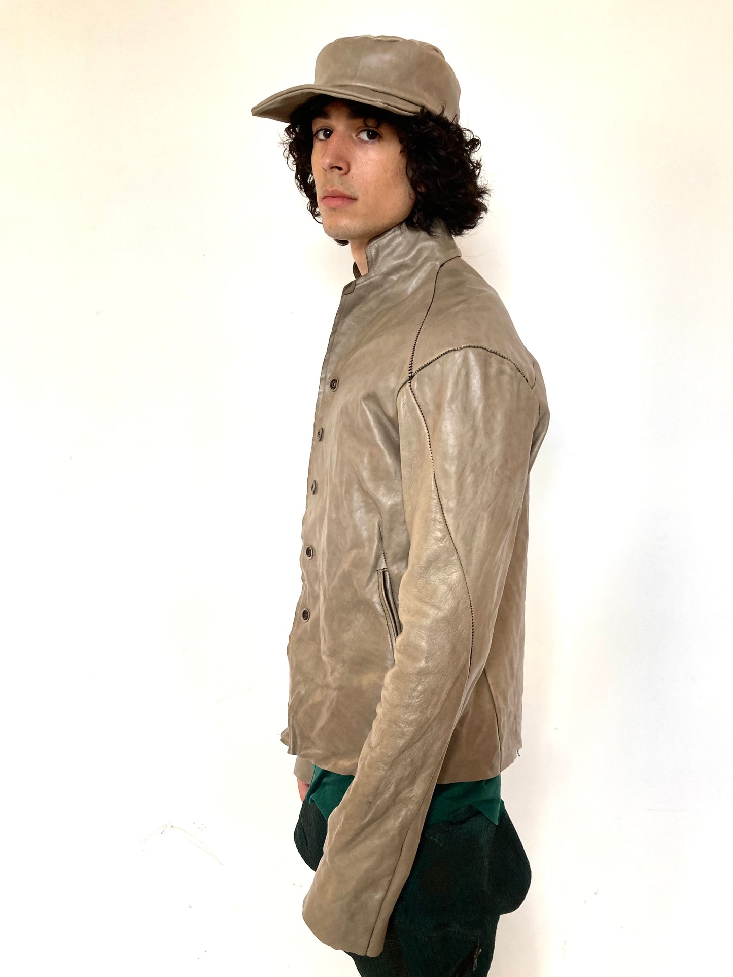 KNG13 || PROTOLOGICAL ARCHETYPE LEATHER SHIRT JACKET || KHAKI