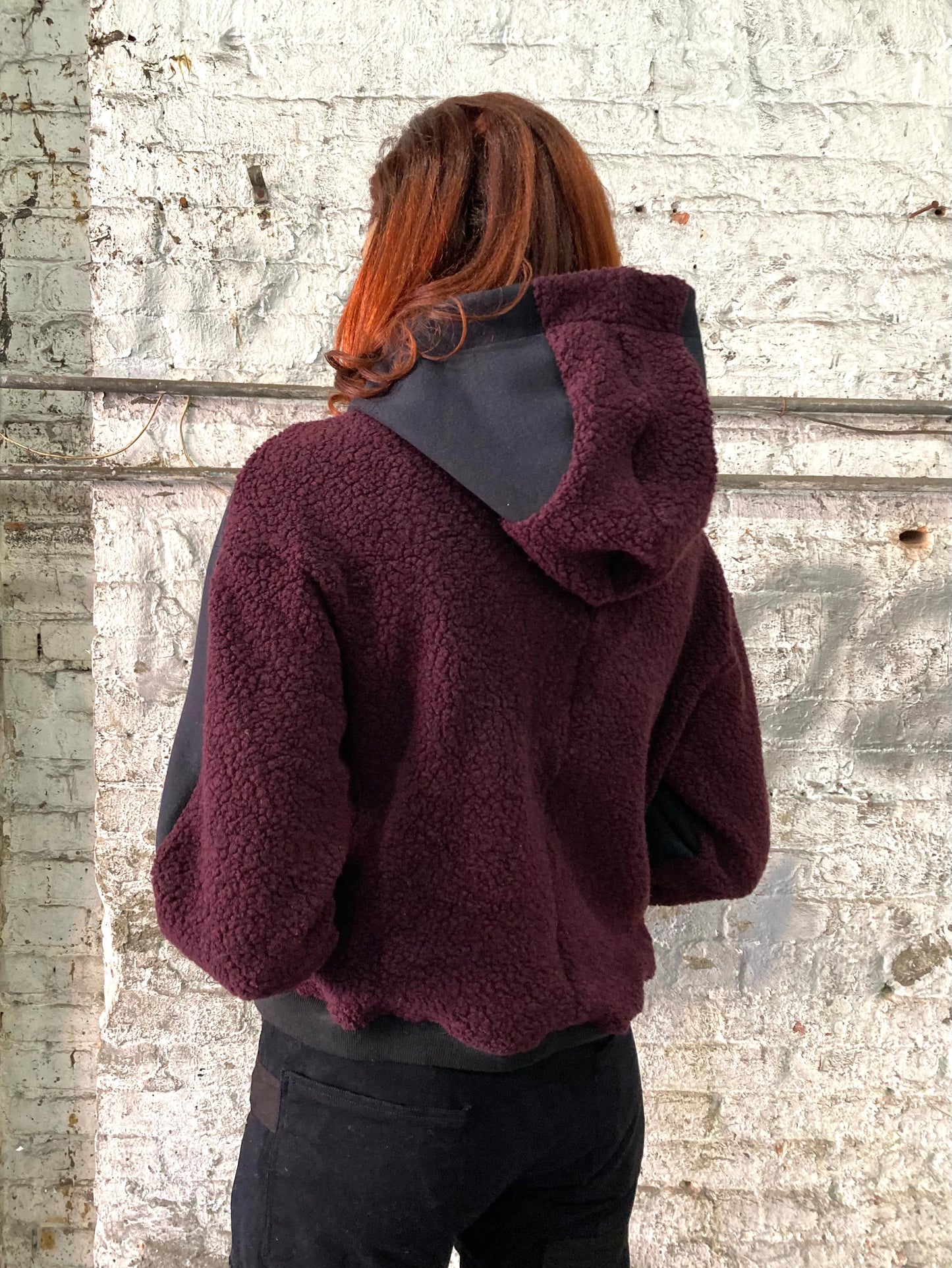 21.2 .5 FAULTED SHOULDER || 420 || CROPPED HOODIE - MAROON + BLACK