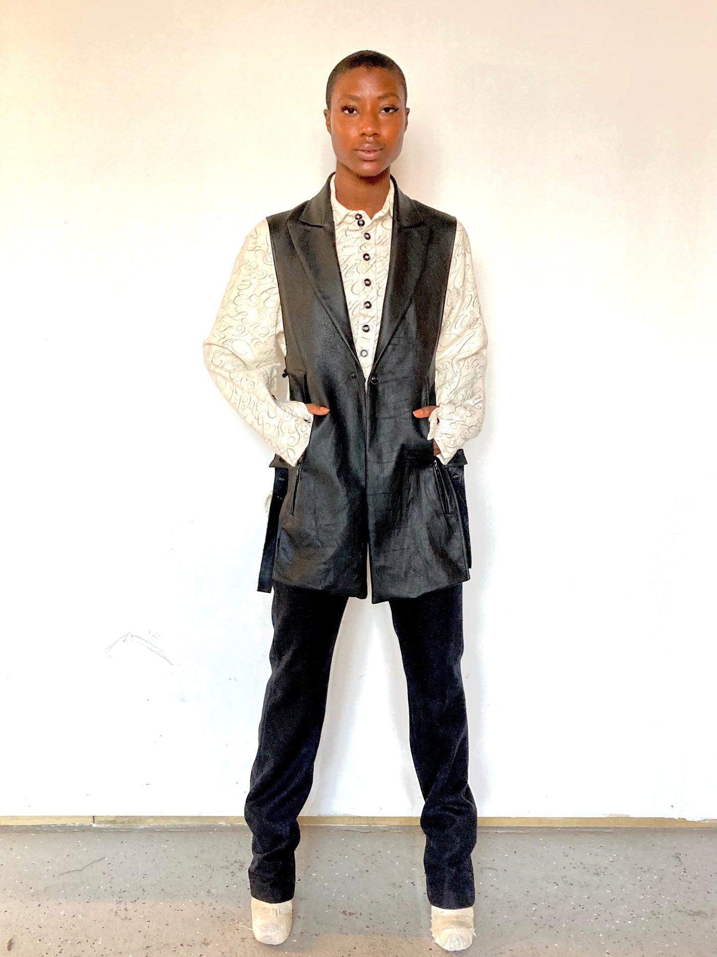 KNG13 || FEMME - PEAKED LAPEL TACTICAL VEST|| BLACK HORSEHIDE