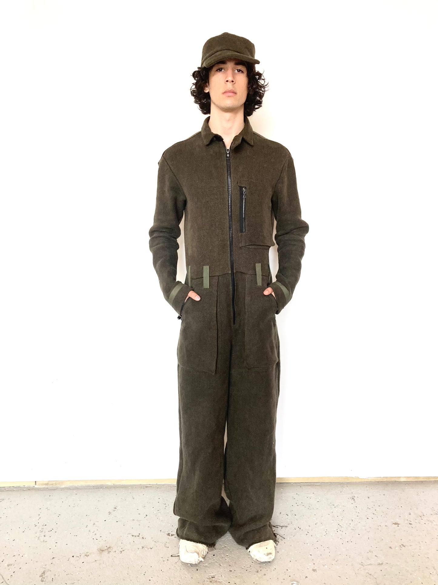 KNG13 || FULL BODY COVERALLS || HEAVY LINEN - OLIVE GREEN