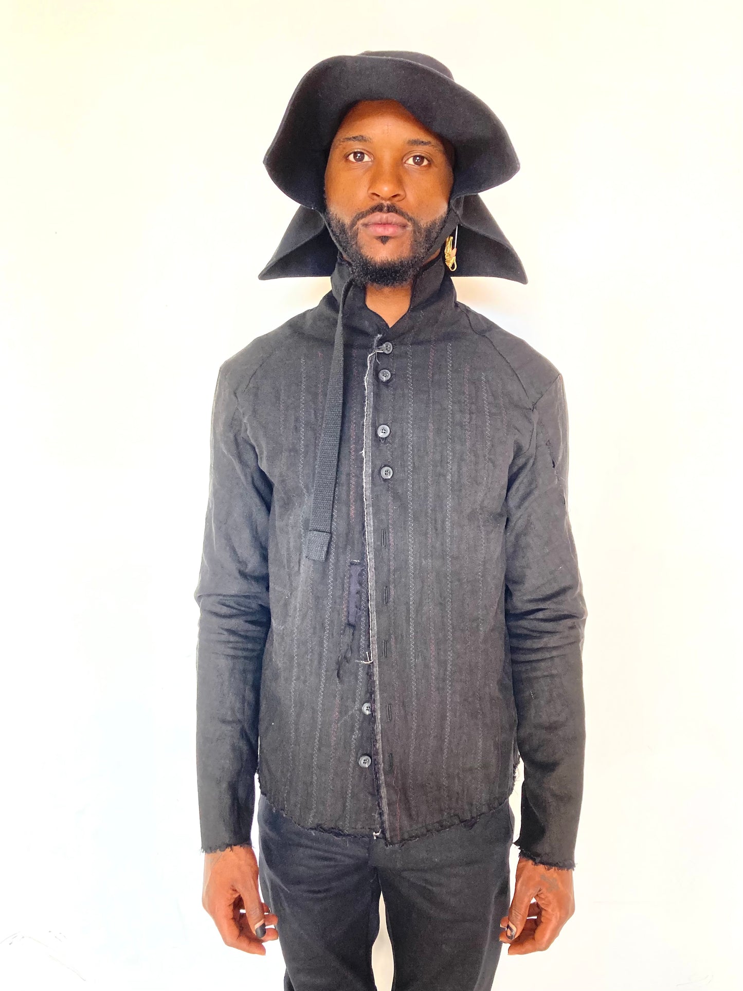 KNG13 || PROTOLOGICAL ARCHETYPE SHIRT - DESTROYED LINEN || BLACK ||