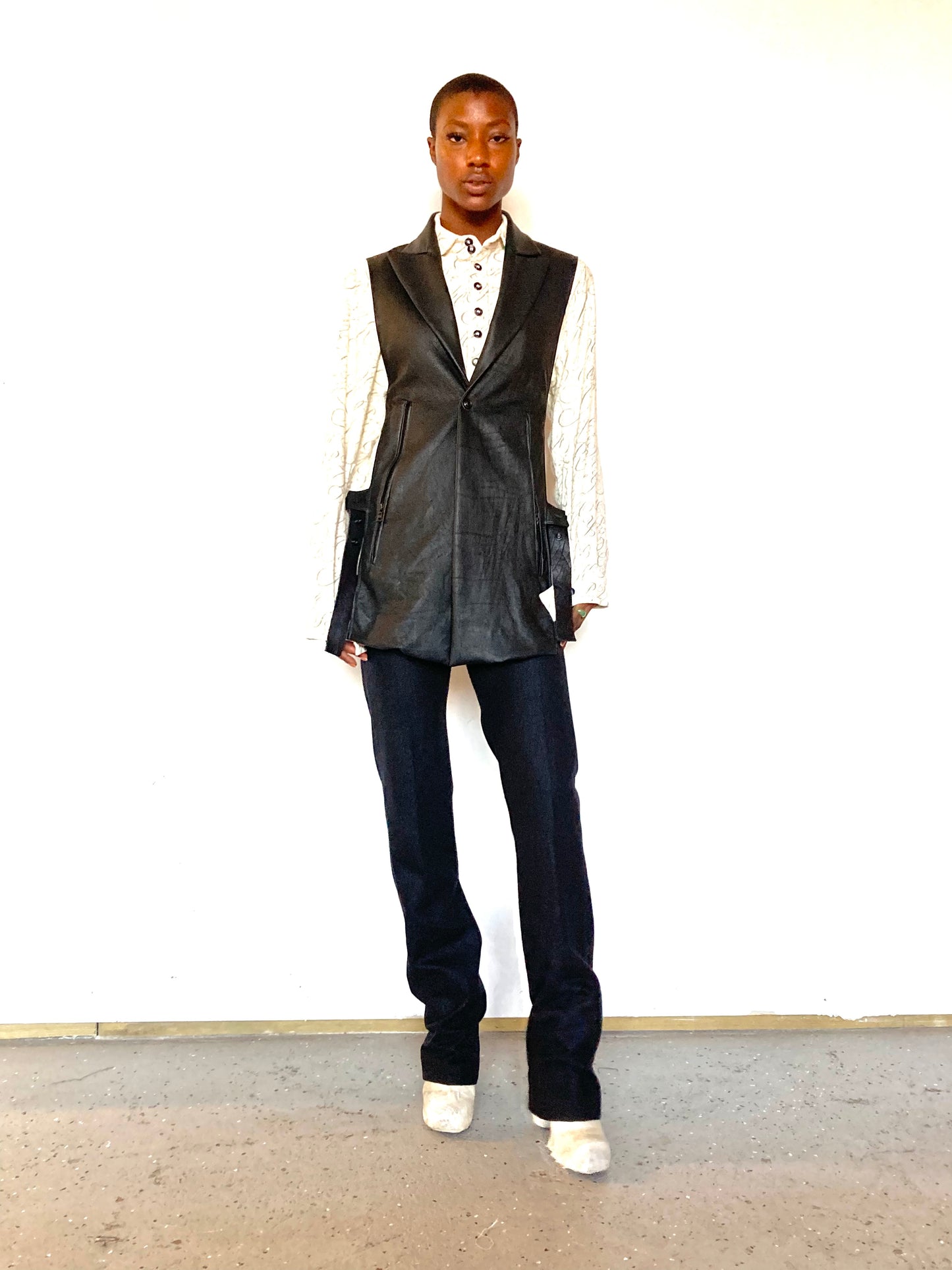 KNG13 || FEMME - PEAKED LAPEL TACTICAL VEST|| BLACK HORSEHIDE