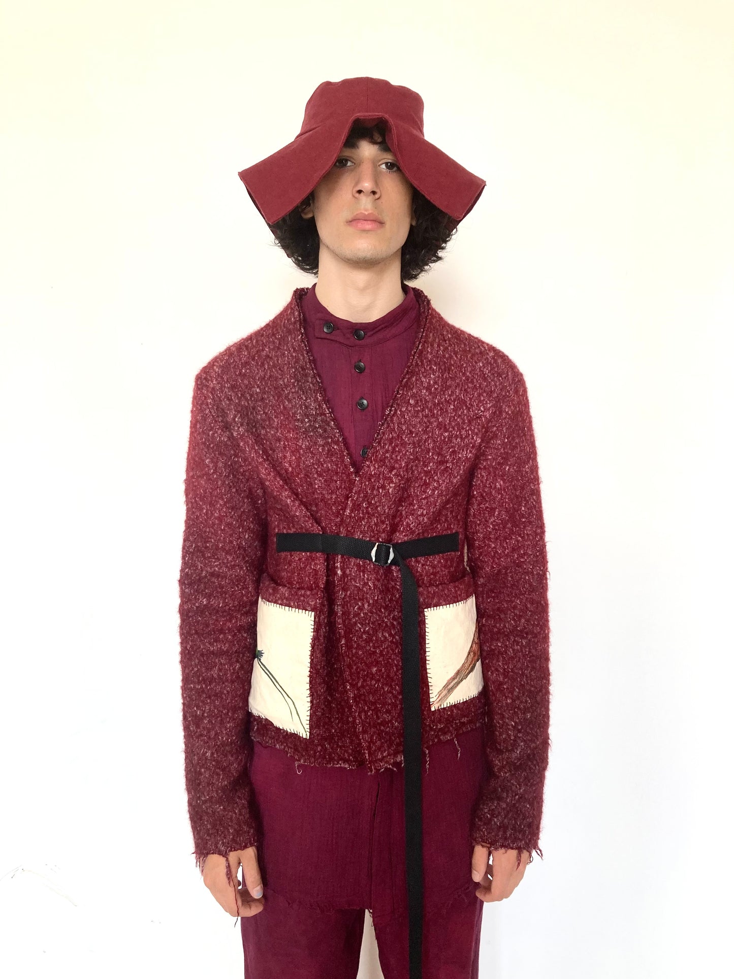 KNG13 || BIRD HUNTING BOILED WOOL SHORT CARDIGAN || MAROON