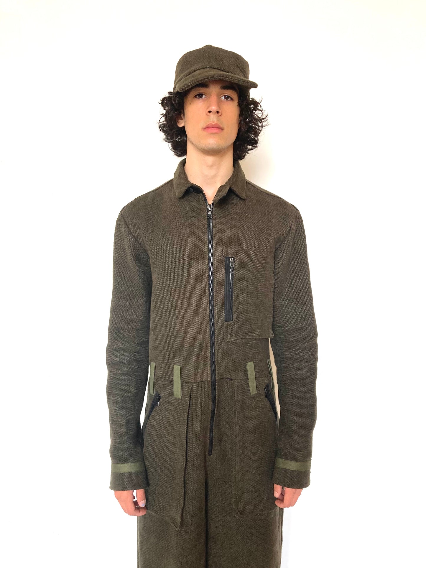 KNG13 || FULL BODY COVERALLS || HEAVY LINEN - OLIVE GREEN