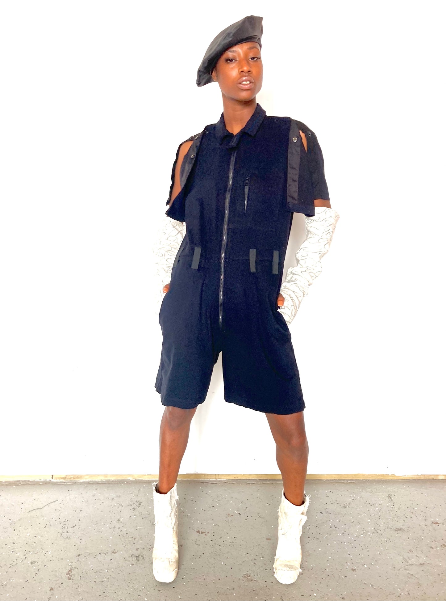 KNG13 || FEMME - SHORT COVERALLS || 100% COTTON - BLACK