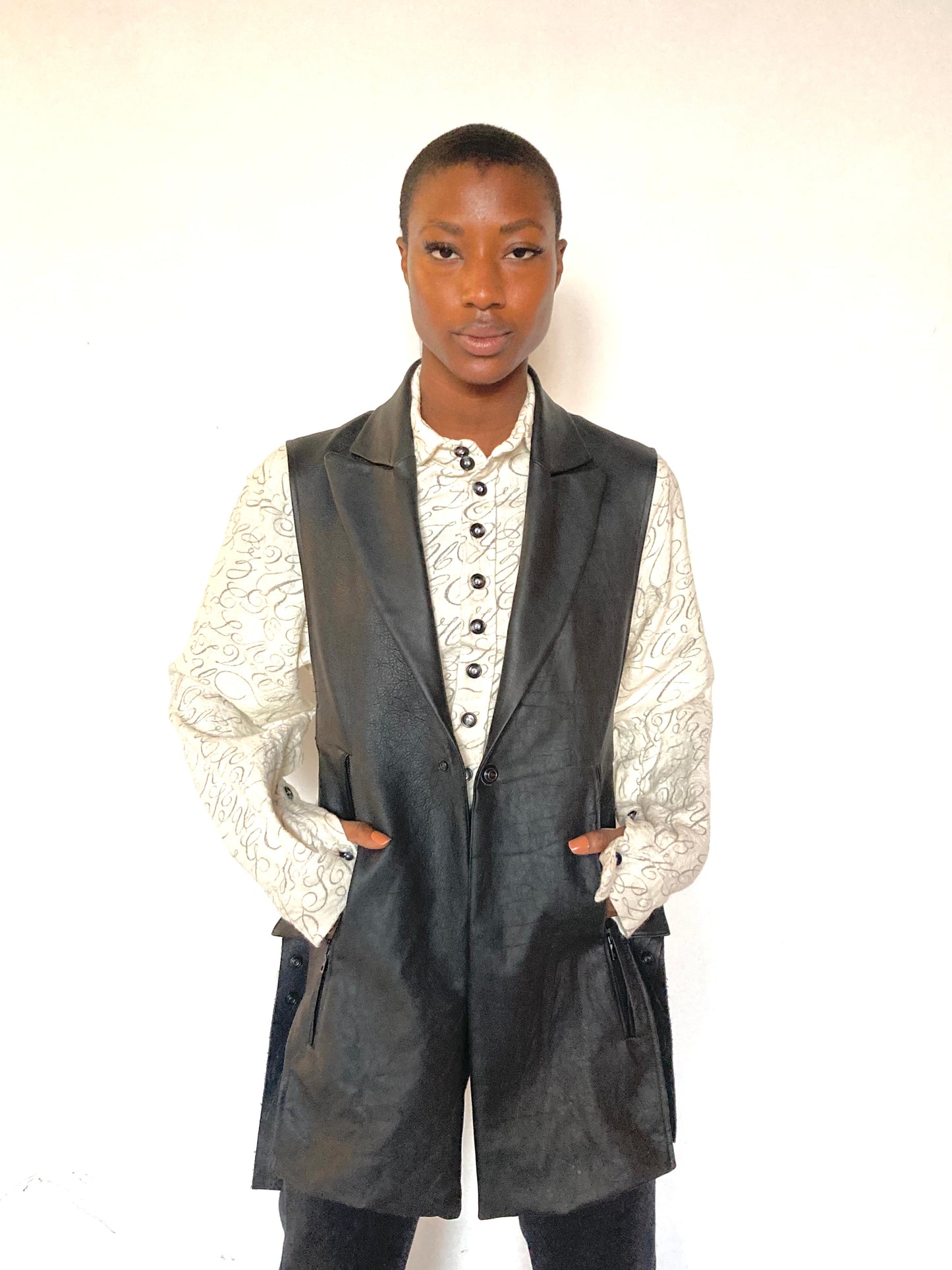 KNG13 || FEMME - PEAKED LAPEL TACTICAL VEST|| BLACK HORSEHIDE