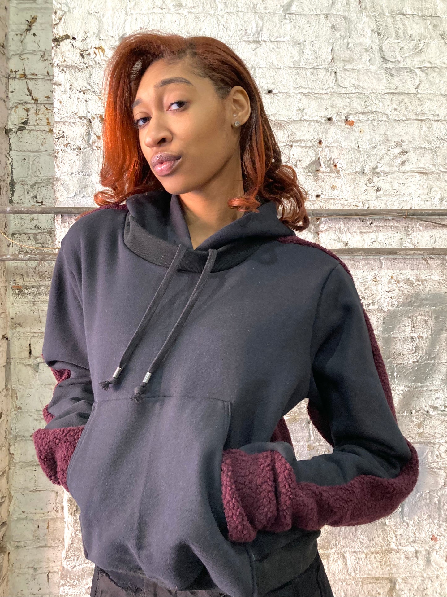 21.2 .5 FAULTED SHOULDER || 420 || CROPPED HOODIE - MAROON + BLACK