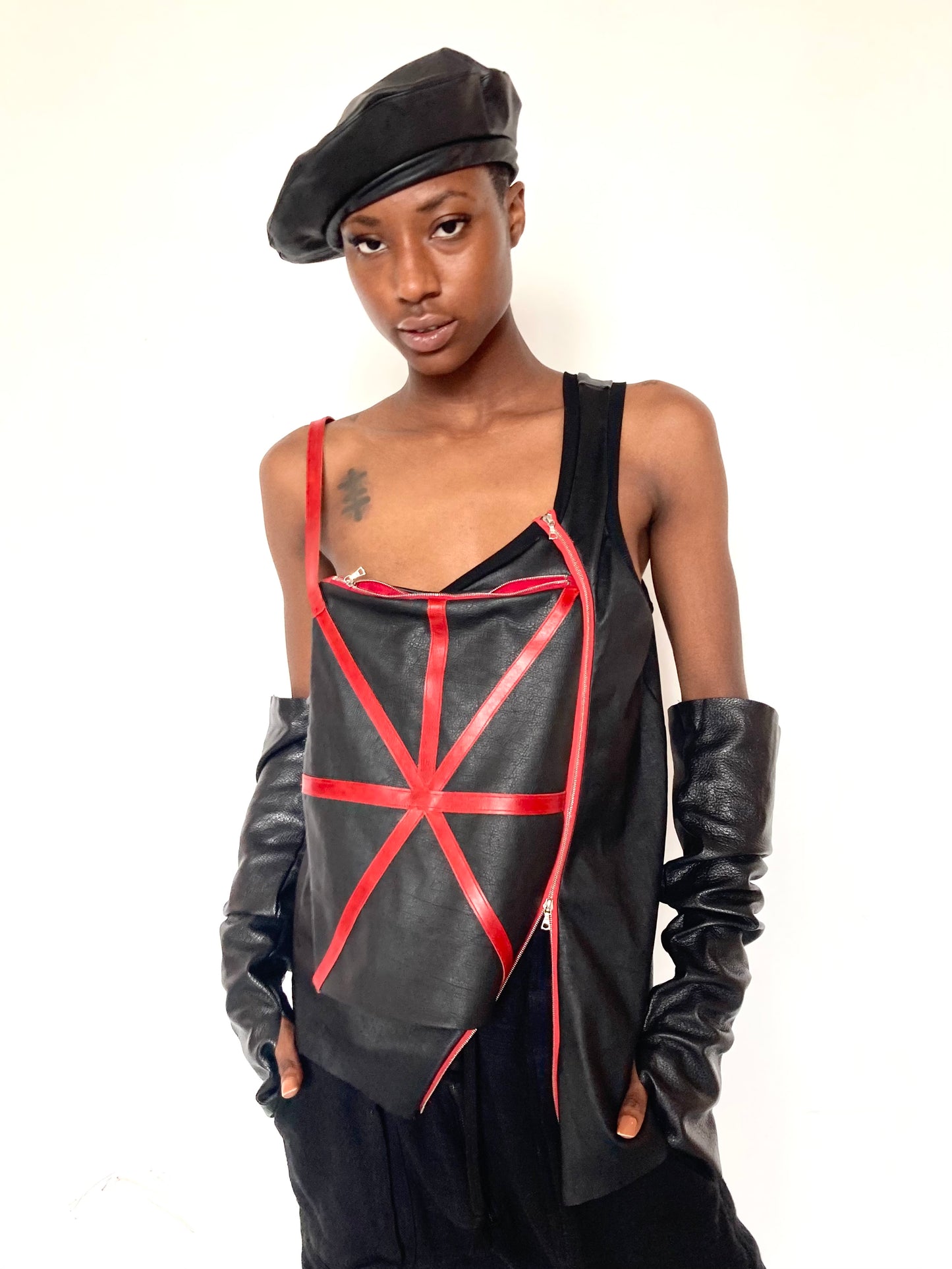 KNG13 || FEMME - KITE POCKET ASYMMETRIC ZIPPER TANK || 100% STRETCH CALF