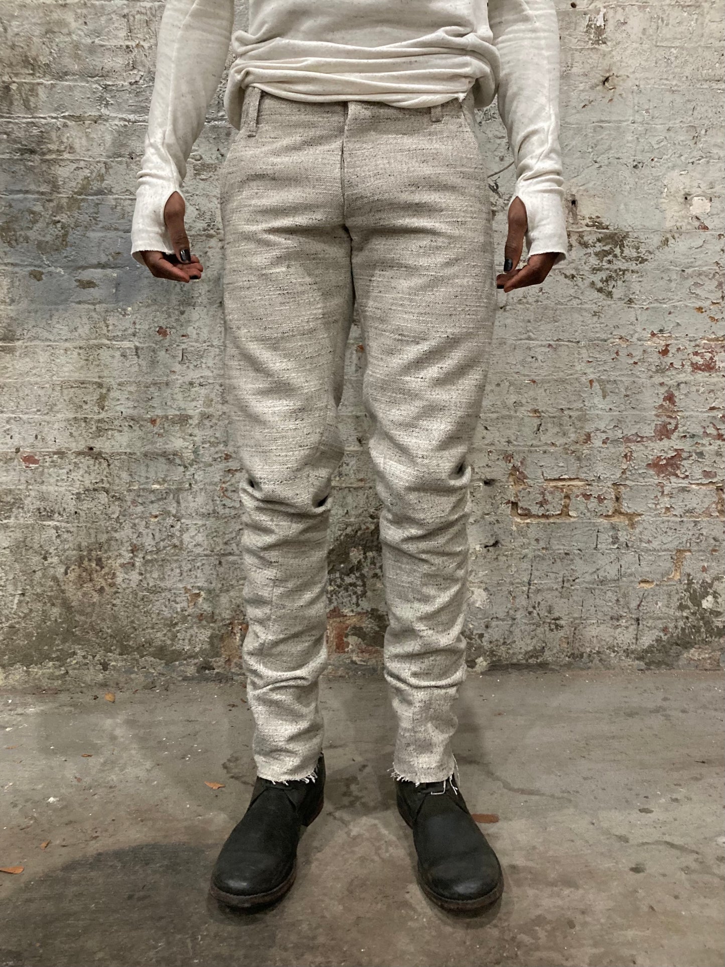 22.1 MINIMALIST SLIM PANTS || SPECKLED GREY || HEAVY LINEN BLEND
