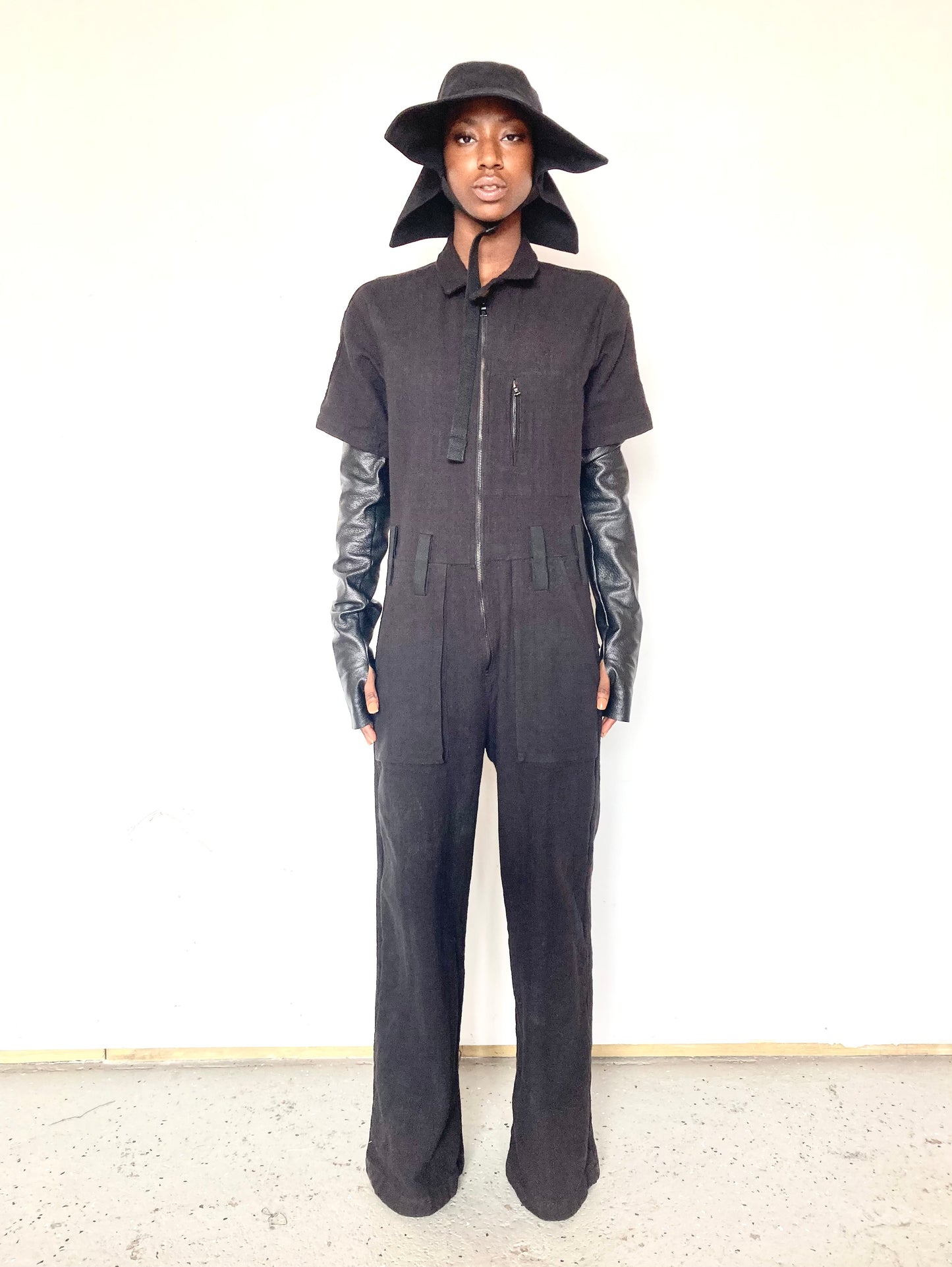 KNG13 || FEMME - LONG COVERALLS || SILK + COTTON - OD BLACK
