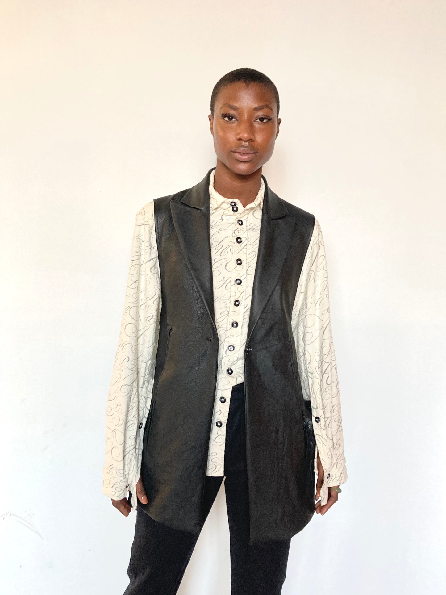 KNG13 || FEMME - PEAKED LAPEL TACTICAL VEST|| BLACK HORSEHIDE