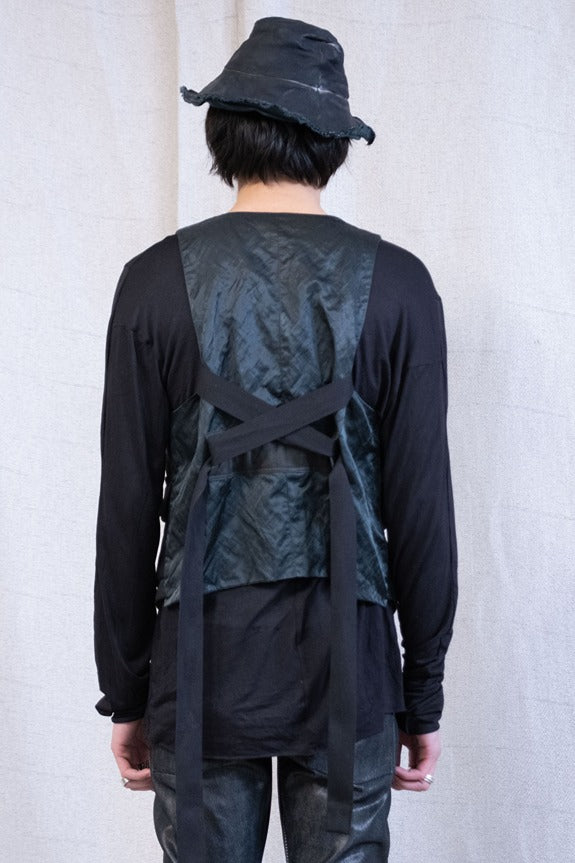 SS23 ||VINTAGE LINEN DOUBLE FRONT VEST - BLACK