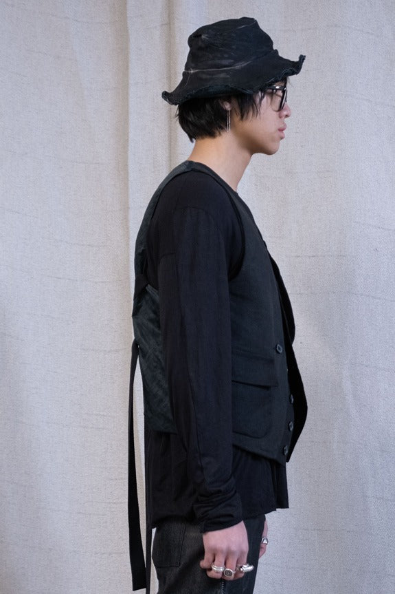 SS23 ||VINTAGE LINEN DOUBLE FRONT VEST - BLACK