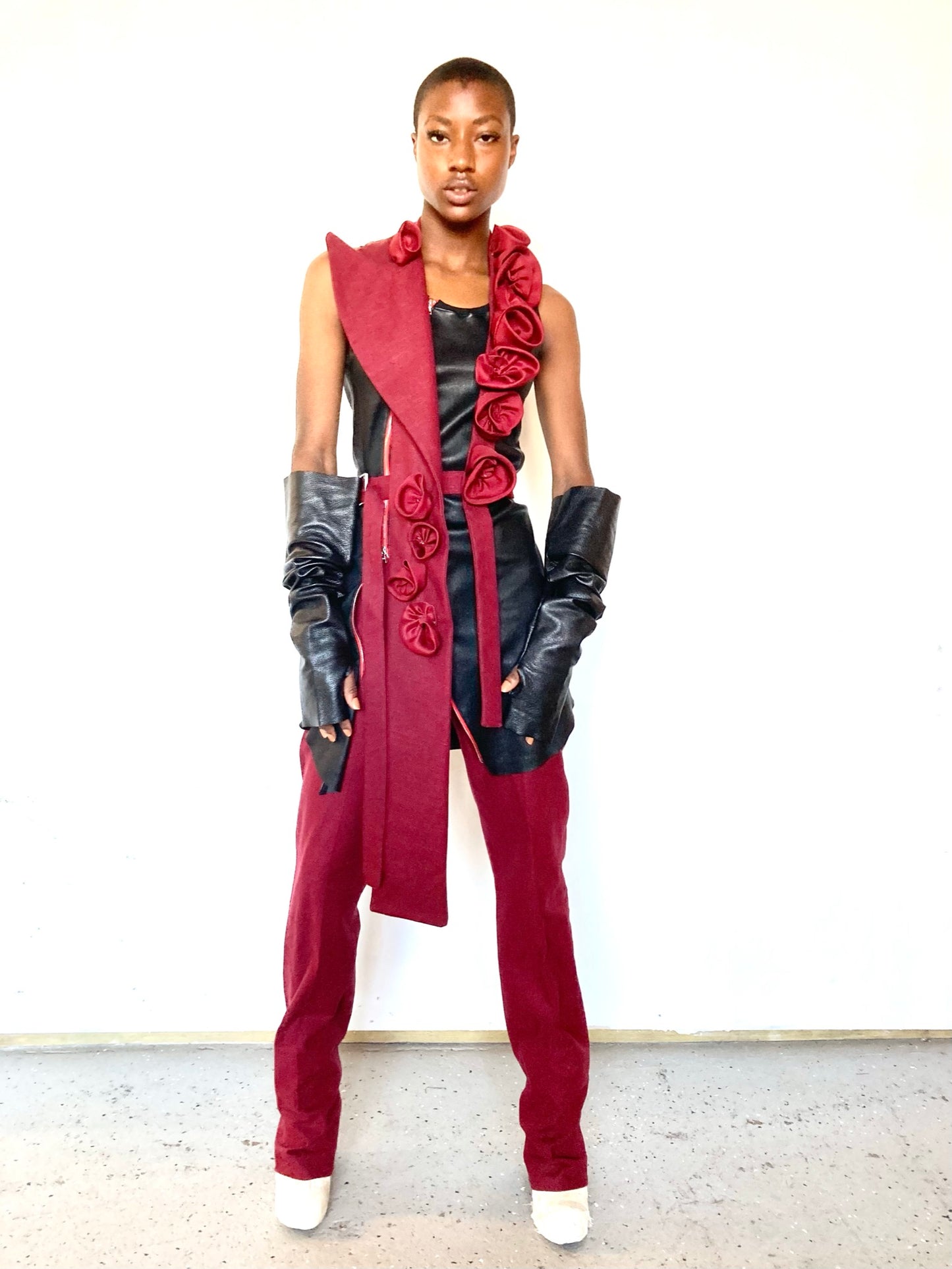 KNG13 || FEMME - 13 ROSE LAPEL TOP|| 100% WAXED LINEN - MAROON