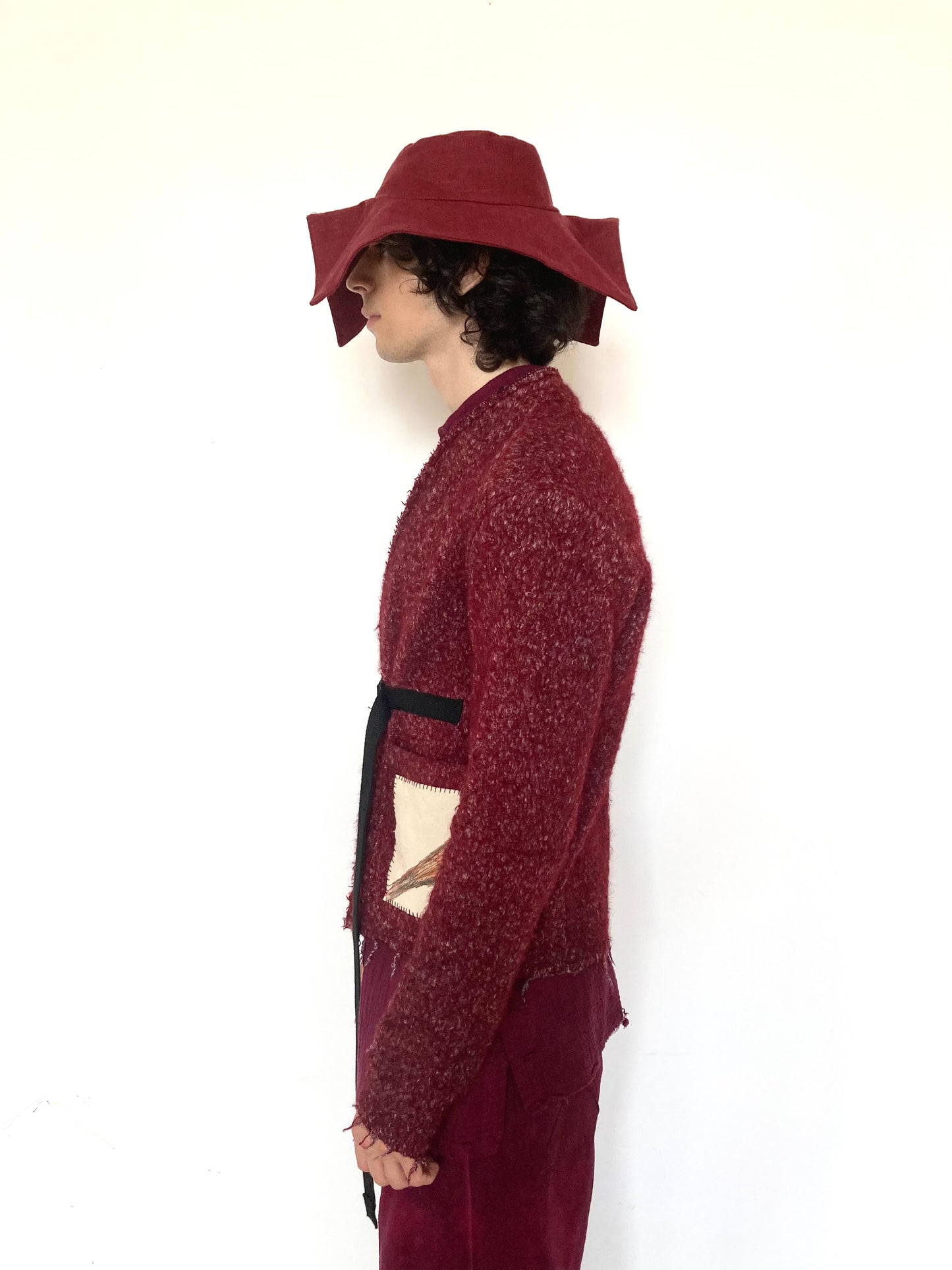 KNG13 || BIRD HUNTING BOILED WOOL SHORT CARDIGAN || MAROON