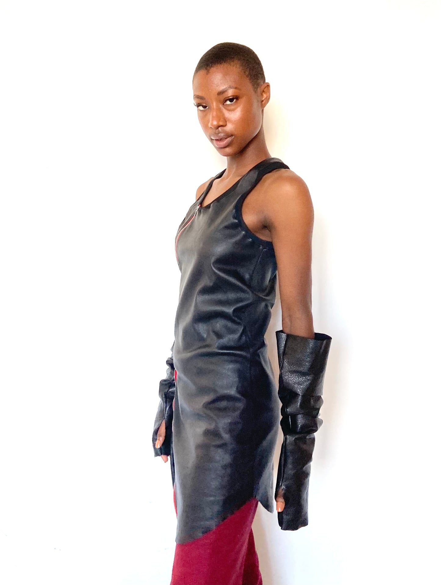KNG13 || FEMME - ASYMMETRIC ZIPPER TANK|| 100% STRETCH CALFHIDE