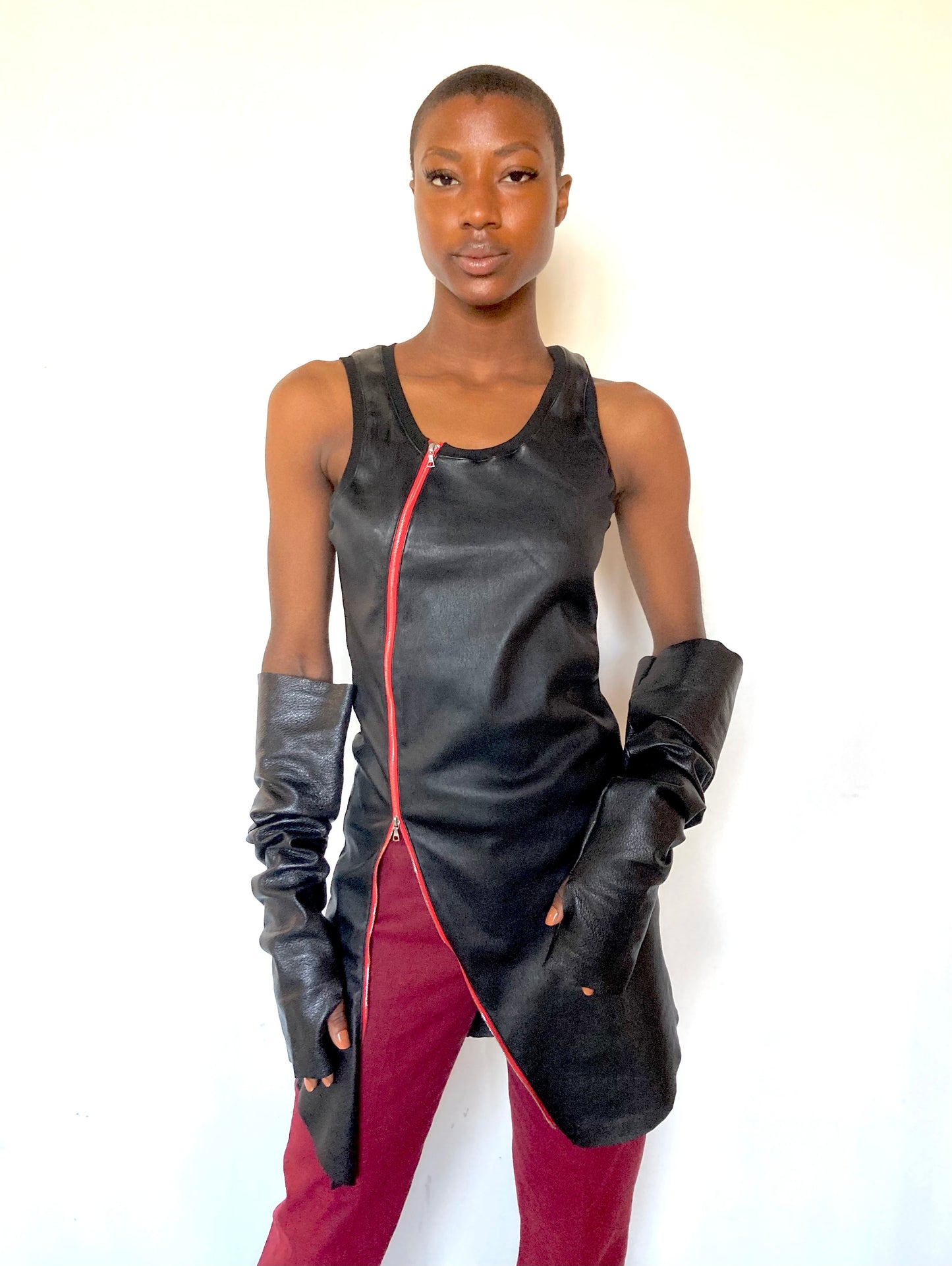KNG13 || FEMME - ASYMMETRIC ZIPPER TANK|| 100% STRETCH CALFHIDE
