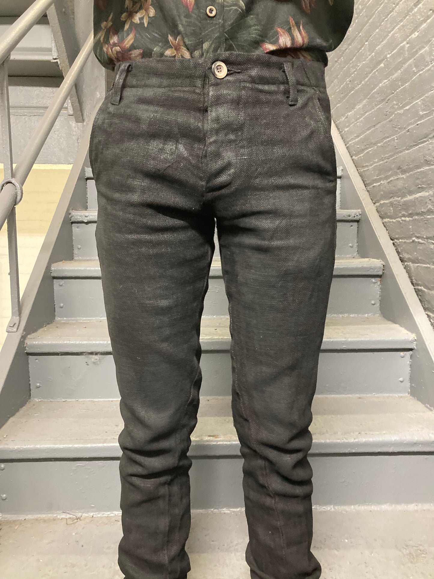 ARCHIVE ADDITIONS - COATED MINIMALIST SLIM PANTS - BLACK