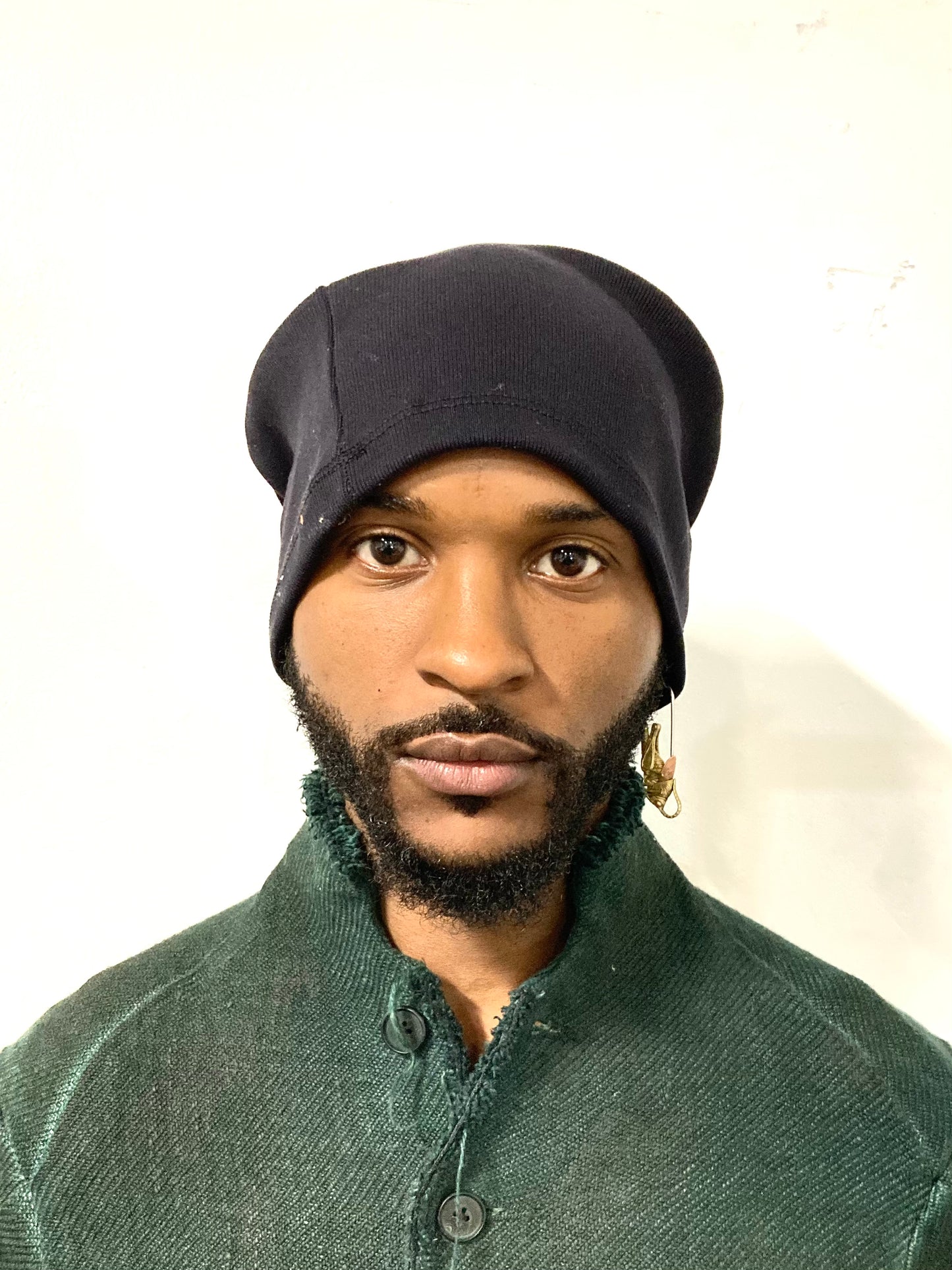 KGN13 || ONE PIECE LONG DOME BEANIE || BLACK HEAVY COTTON