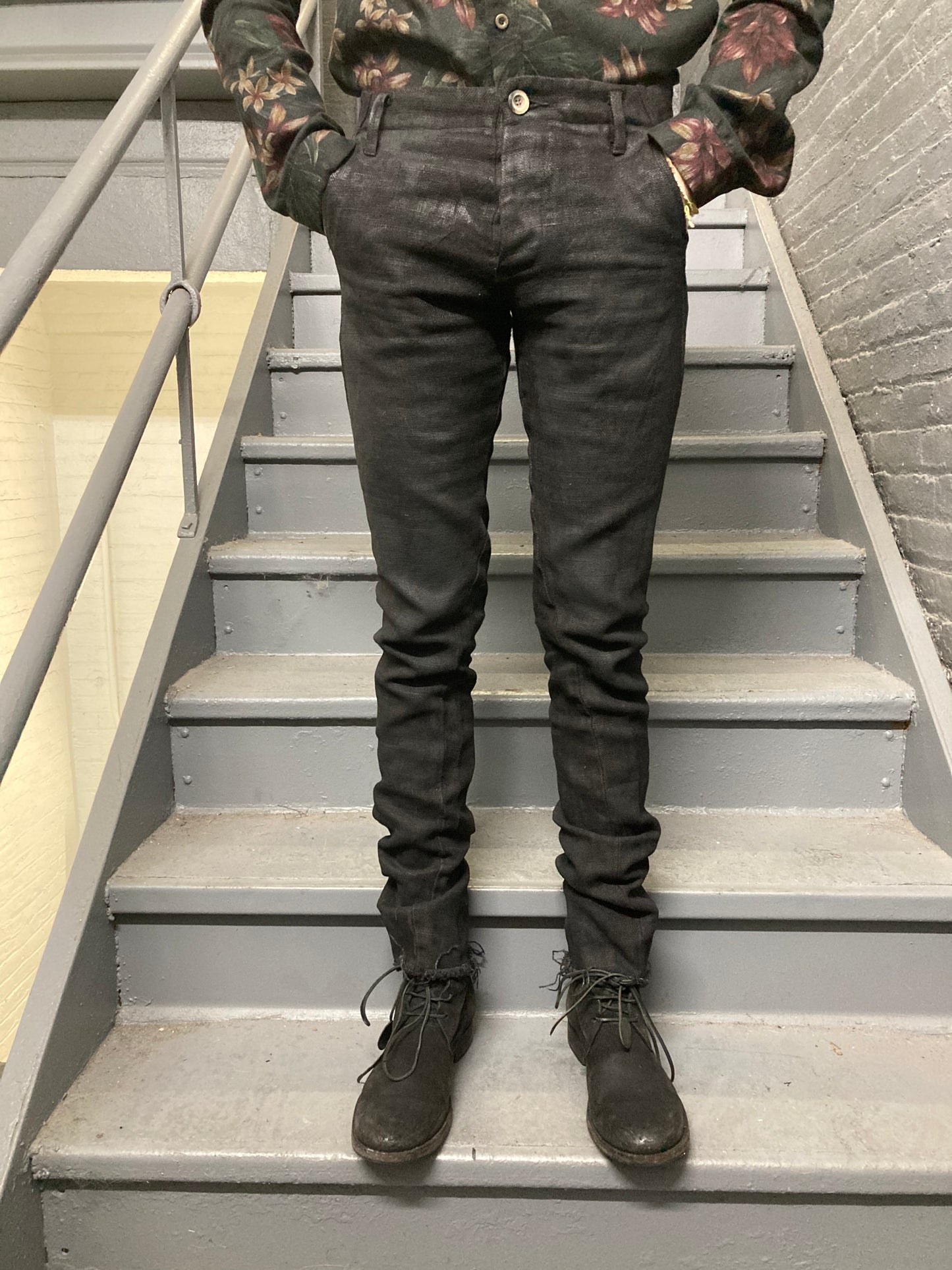 ARCHIVE ADDITIONS - COATED MINIMALIST SLIM PANTS - BLACK