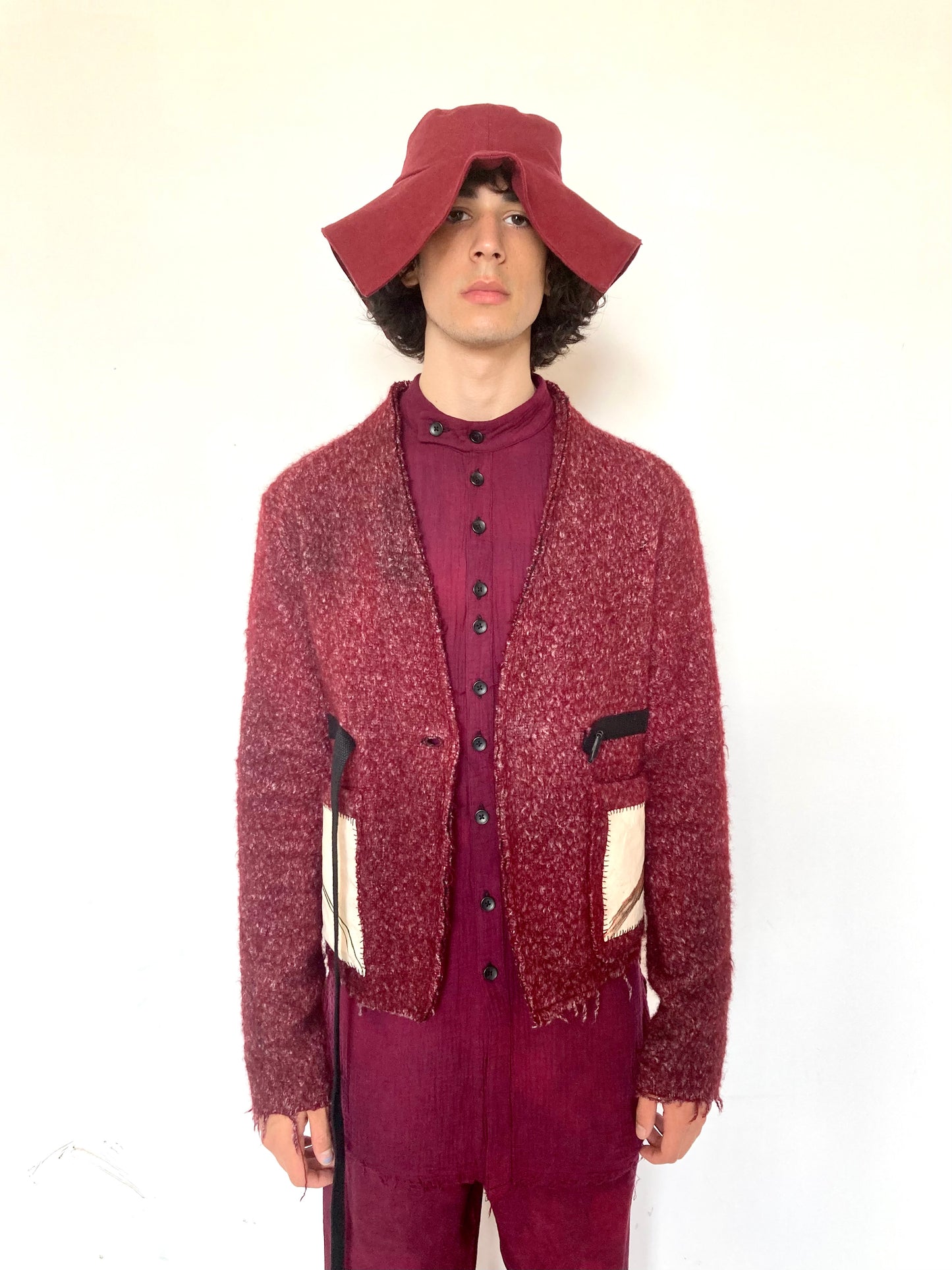 KNG13 || BIRD HUNTING BOILED WOOL SHORT CARDIGAN || MAROON