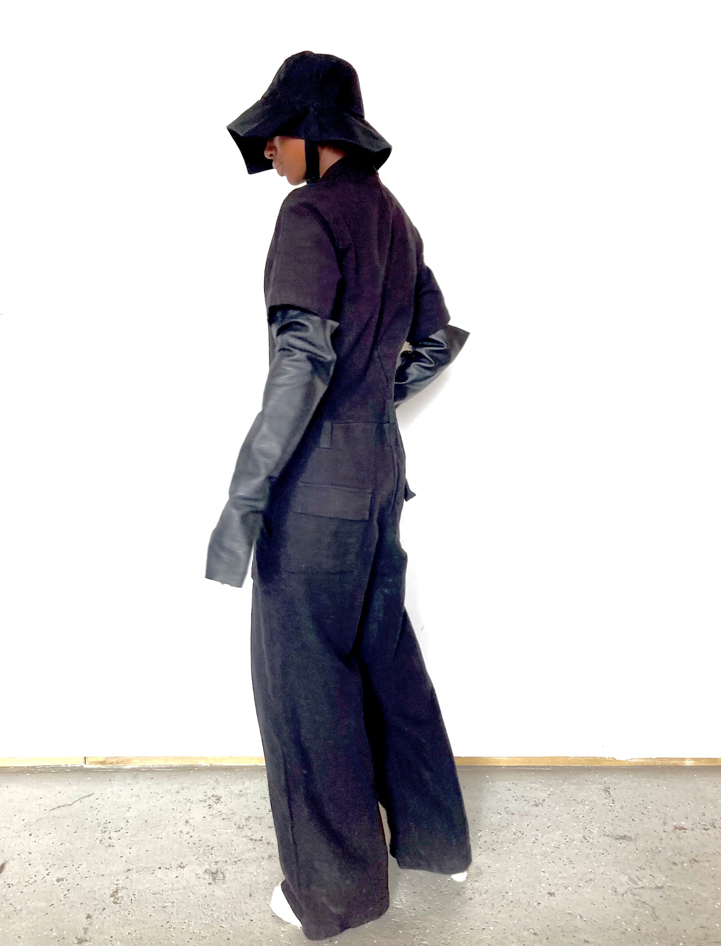KNG13 || FEMME - LONG COVERALLS || SILK + COTTON - OD BLACK