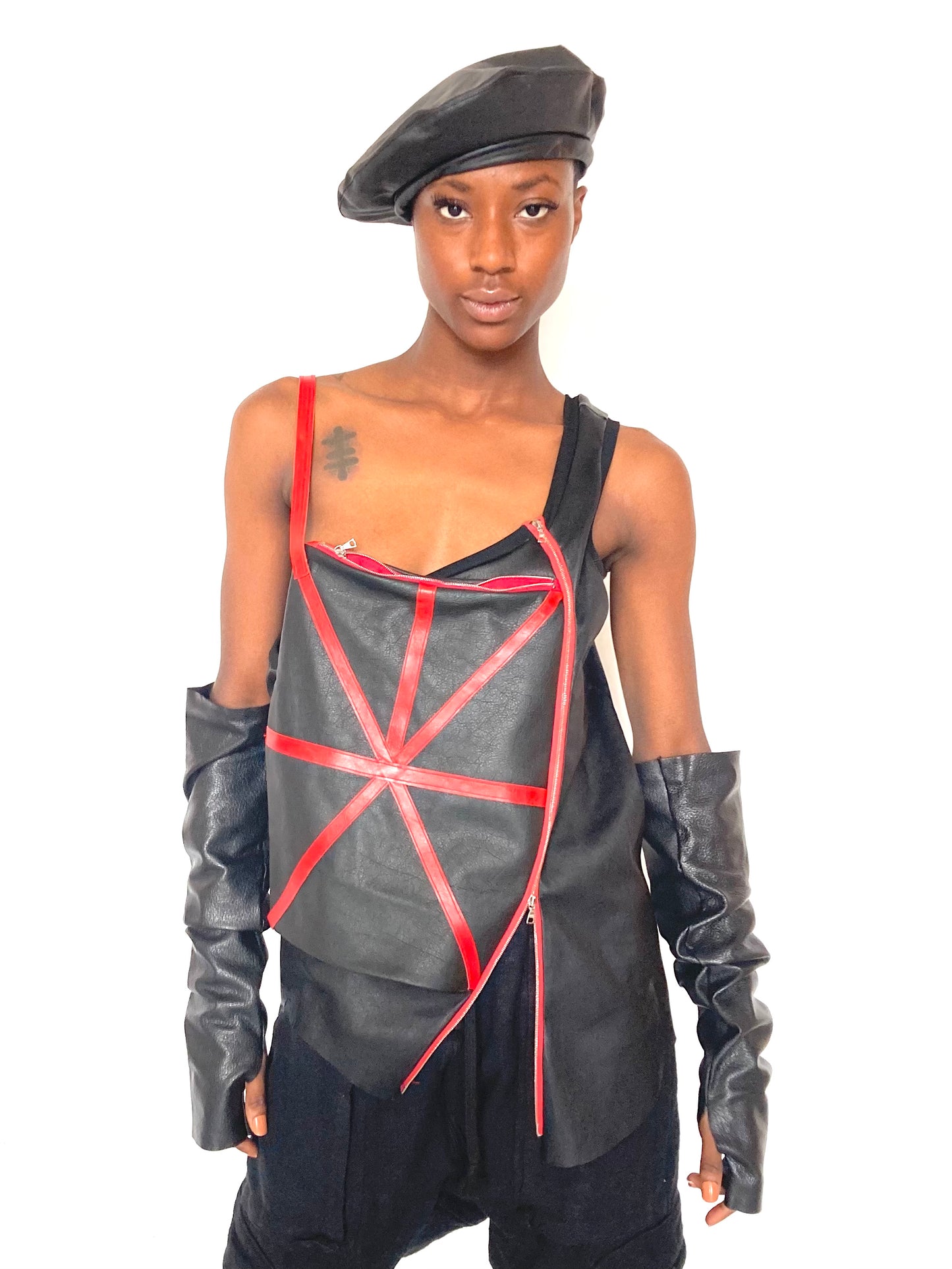 KNG13 || FEMME - KITE POCKET ASYMMETRIC ZIPPER TANK || 100% STRETCH CALF