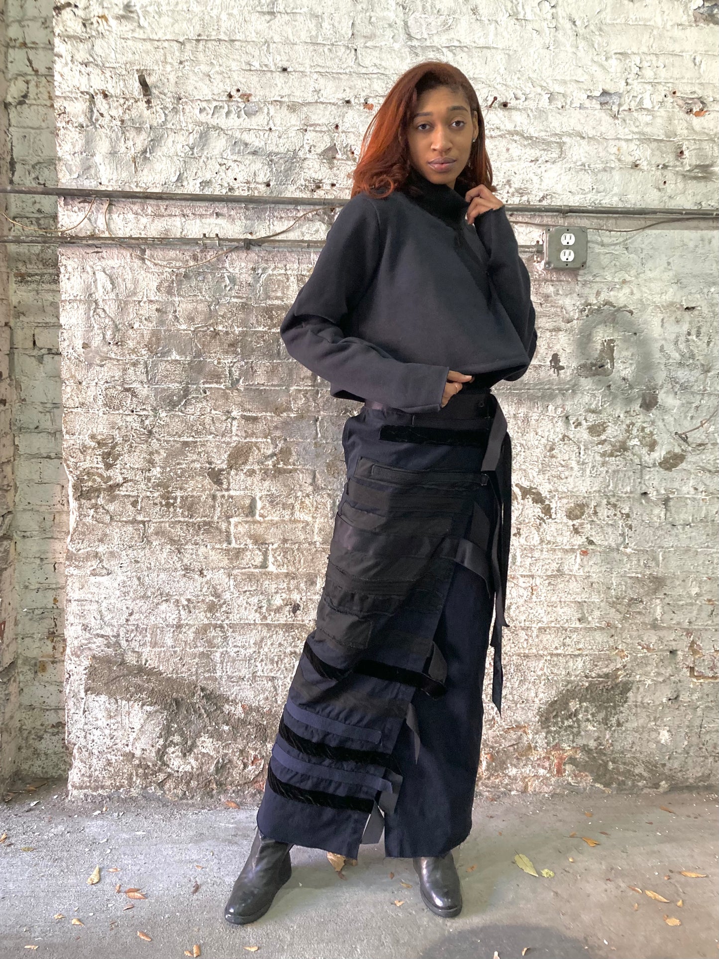 21.2 || MUMMIFIED PATCHWORK ZERO WRAP SKIRT || BLACK