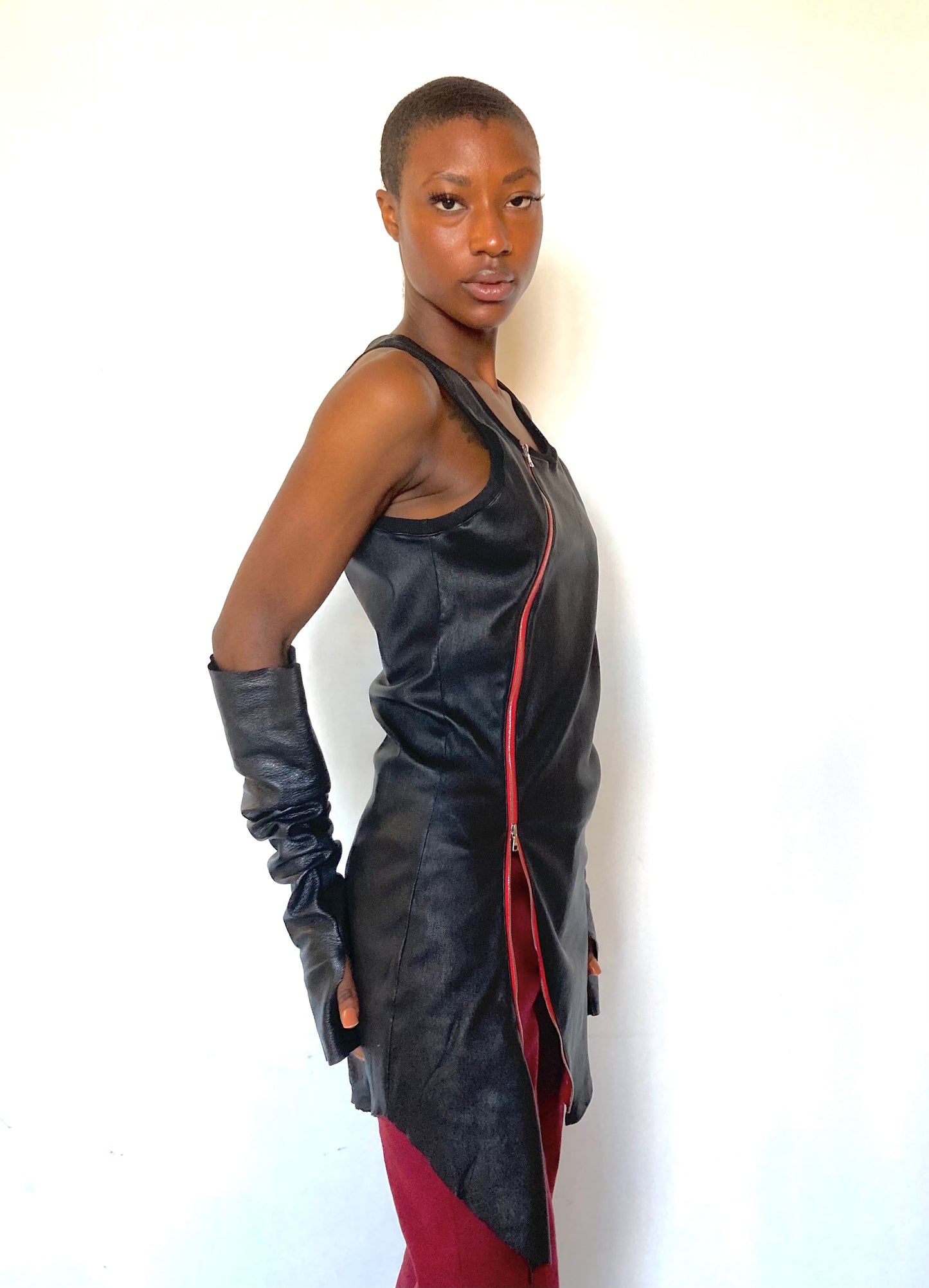 KNG13 || FEMME - ASYMMETRIC ZIPPER TANK|| 100% STRETCH CALFHIDE
