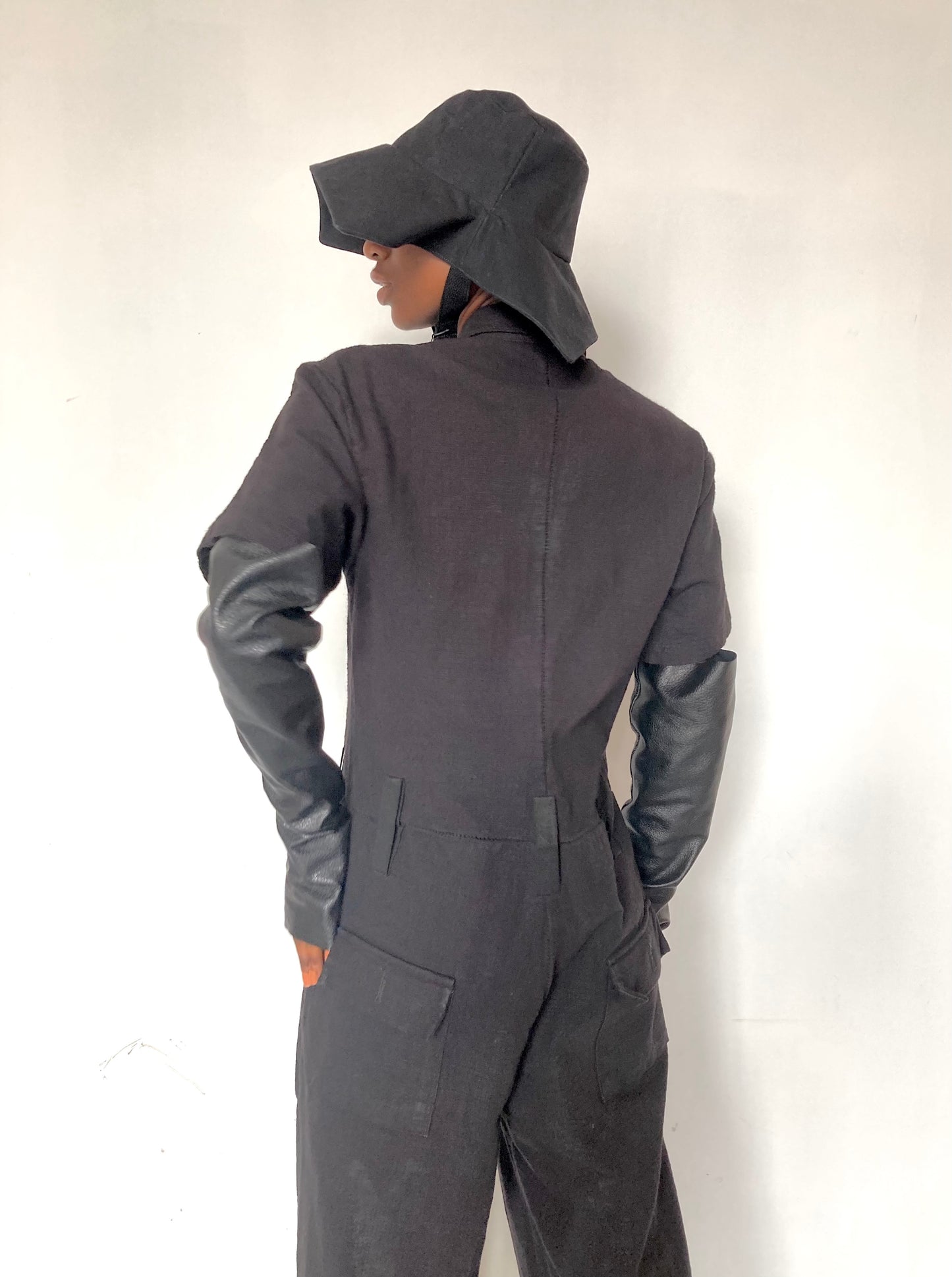 KNG13 || FEMME - LONG COVERALLS || SILK + COTTON - OD BLACK