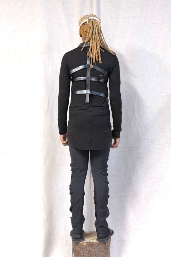 SS23 || ASYMMETRIC LAPEL BONDAGE LEATHER VEST