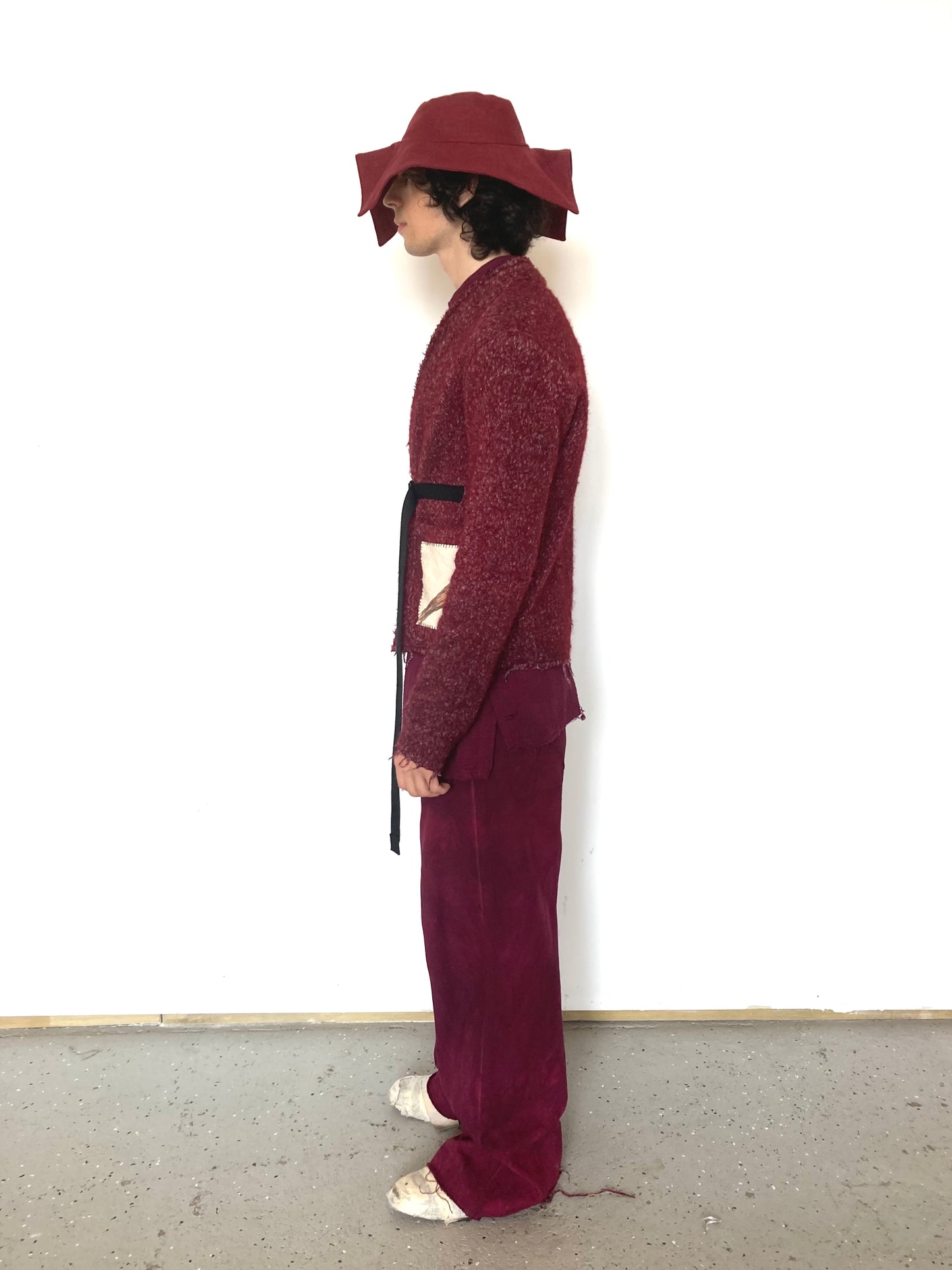 KNG13 || BIRD HUNTING BOILED WOOL SHORT CARDIGAN || MAROON