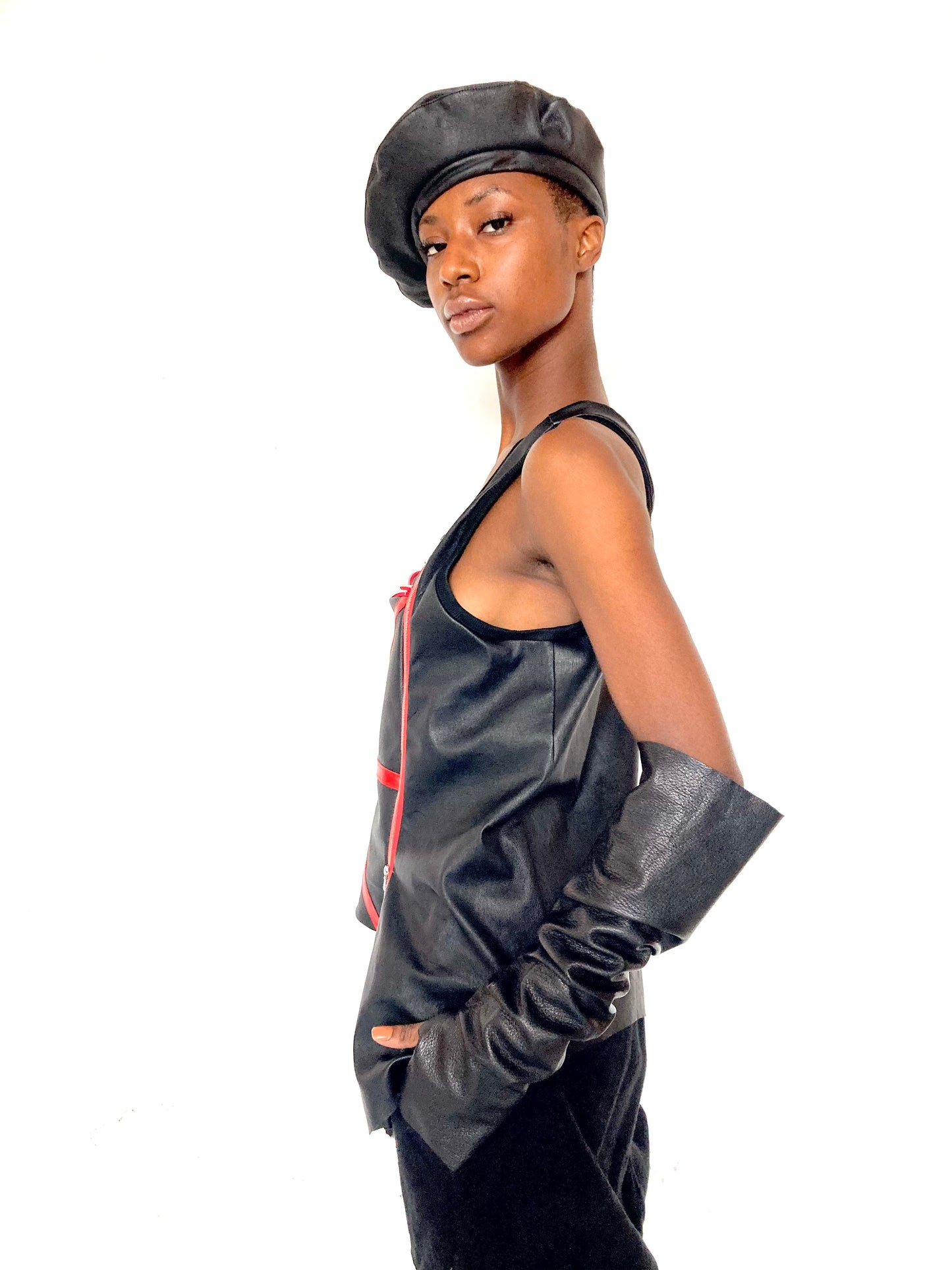 KNG13 || FEMME - KITE POCKET ASYMMETRIC ZIPPER TANK || 100% STRETCH CALF